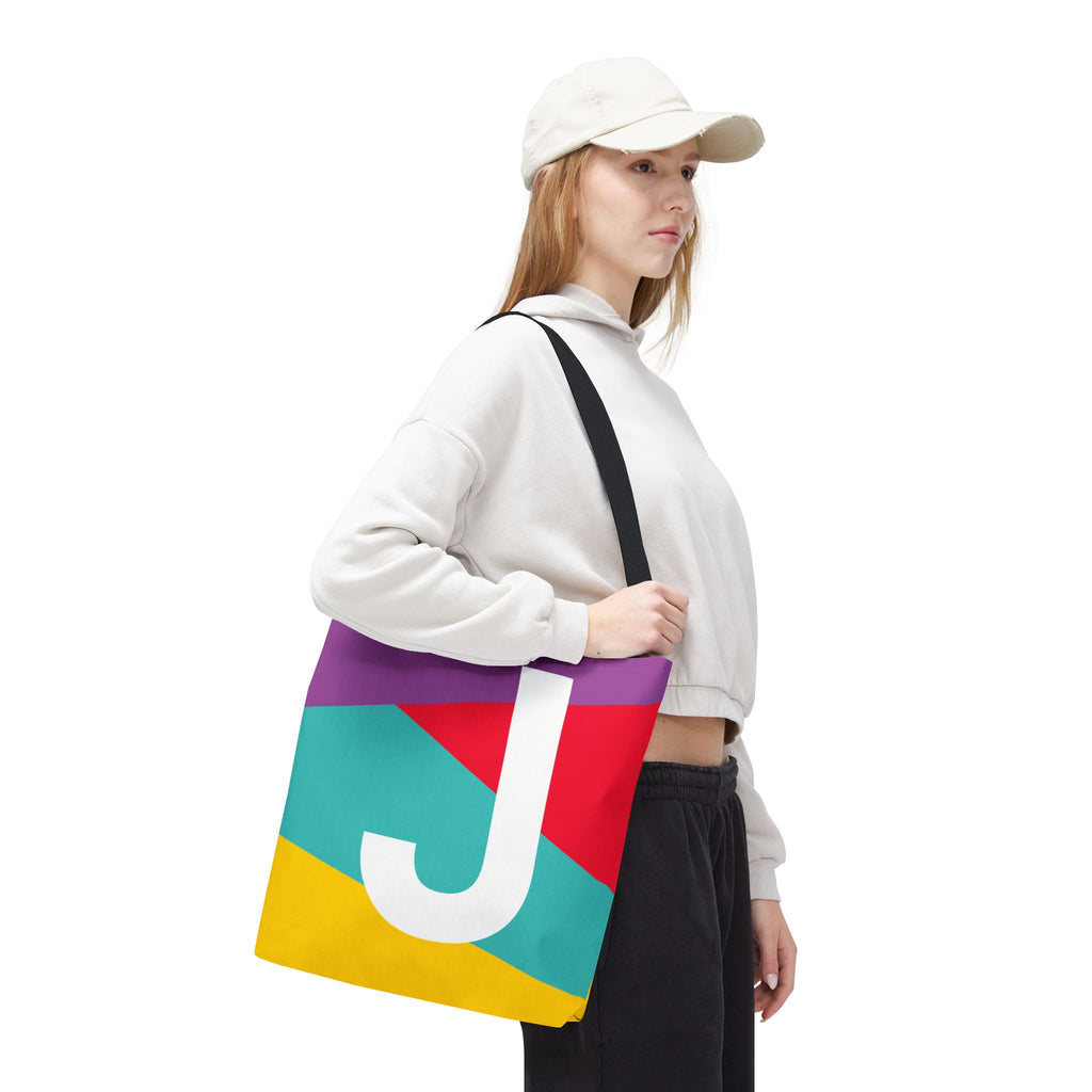 Monogram 'J' Colorblock Tote Bag — Personalized Initial J Shoulder Tote