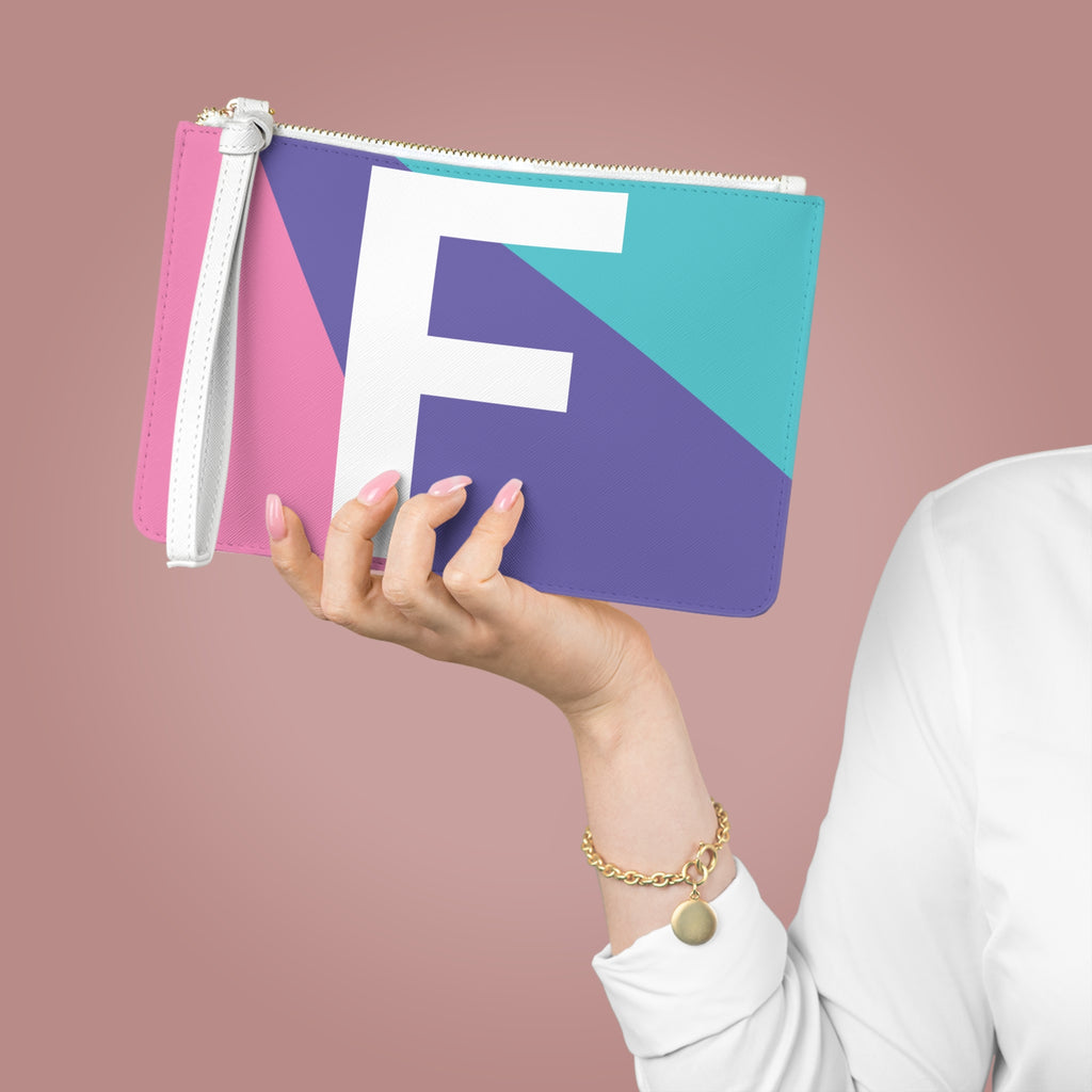 Monogram 'F' Colorblock Clutch Bag — Bold Geometric Wristlet for Everyday & Gifts