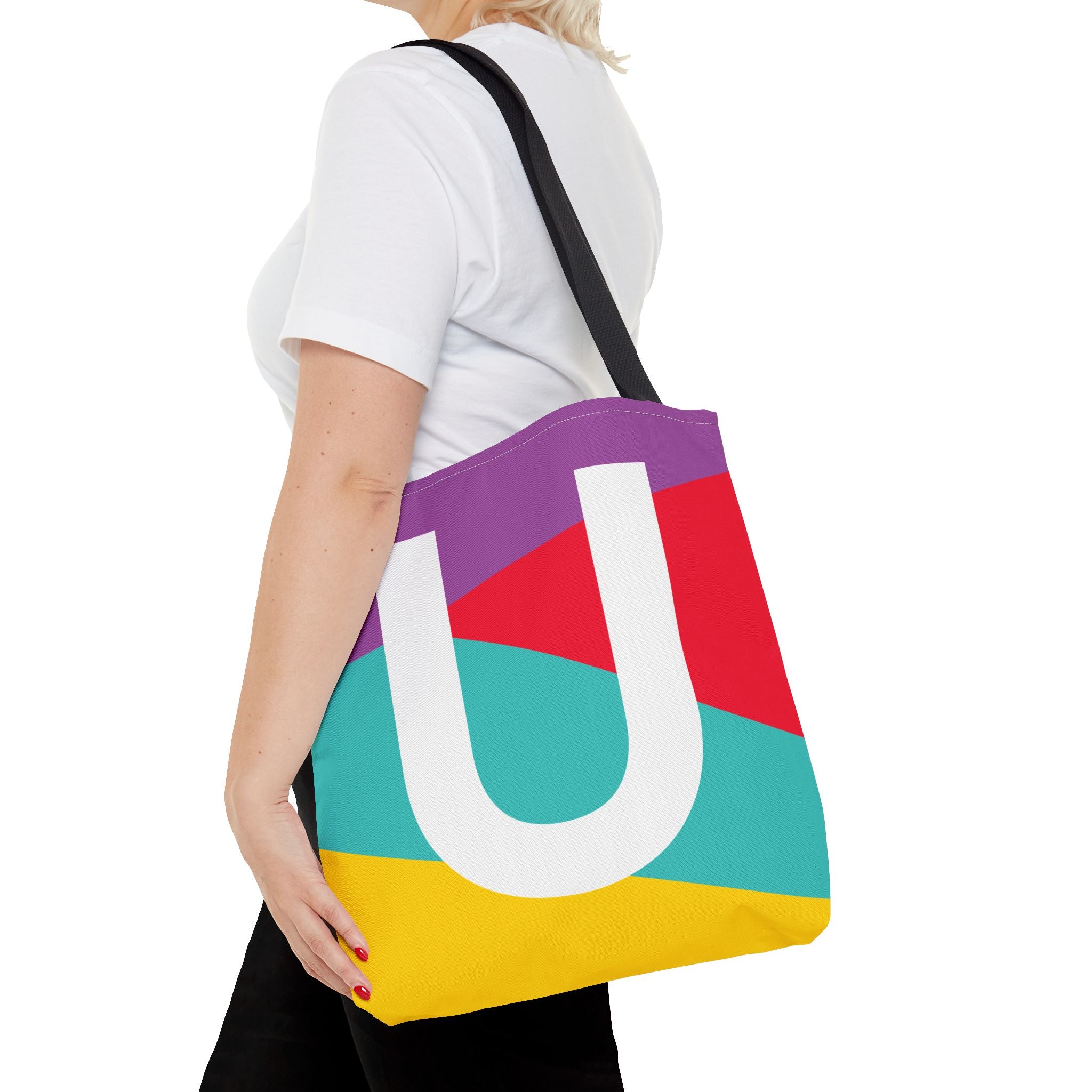 Monogram 'U' Colorblock Tote Bag — Personalized Initial U Shoulder Tote