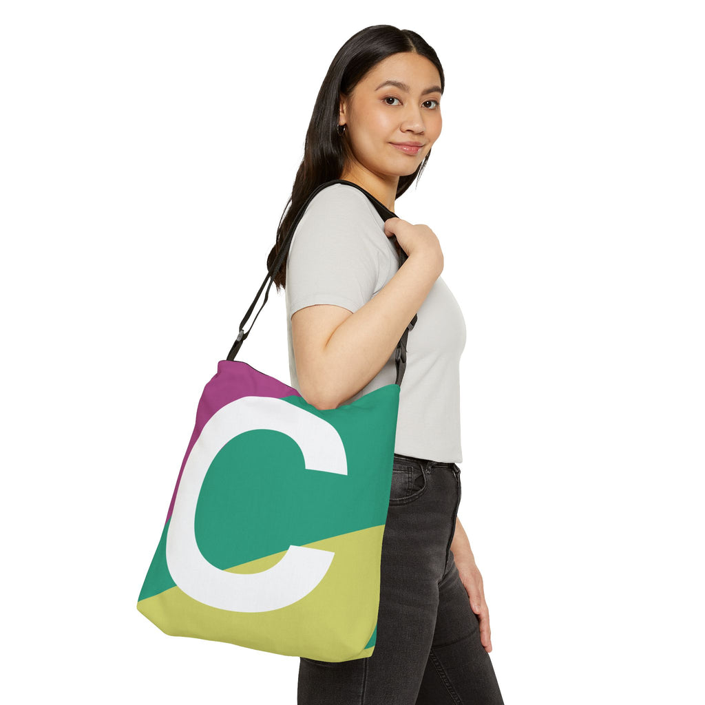 Initial Letter 'C' Colorblock Adjustable Tote Bag — Monogram Alphabet Shoulder Bag