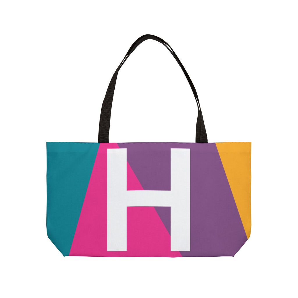 Personalized 'H' Colorblock Tote Bag — Monogram Weekender Tote