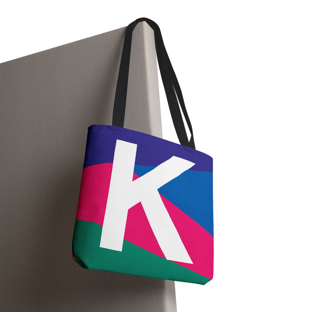 Monogram 'K' Colorblock Tote Bag — Personalized Initial K Shoulder Tote