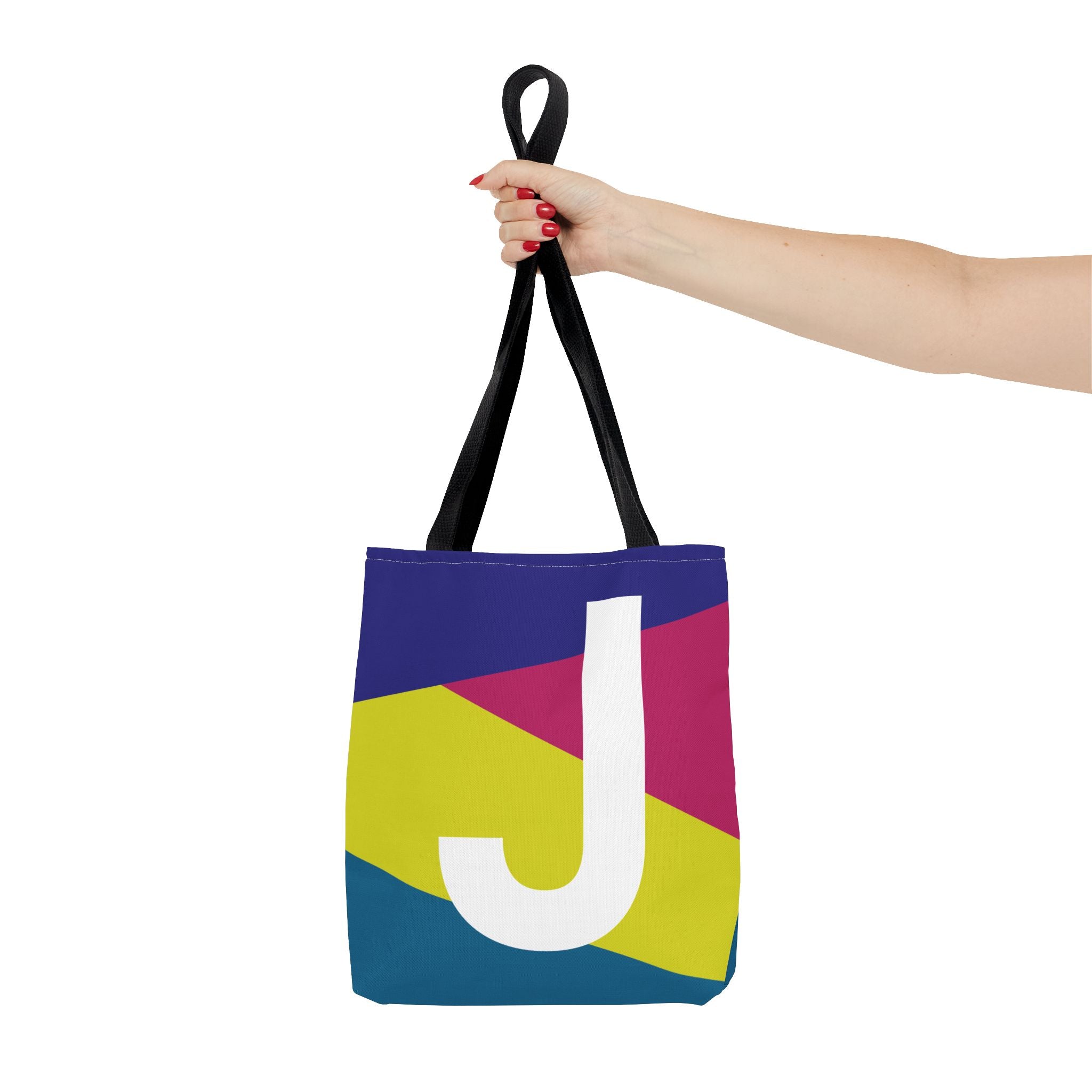 Monogram 'J' Colorblock Tote Bag — Personalized Initial J Shoulder Tote