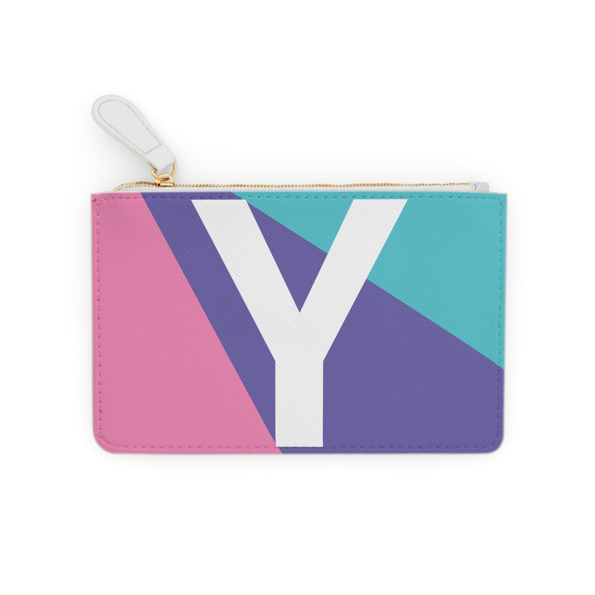 Initial Y Mini Clutch — Colorblock Monogram Wristlet Wallet