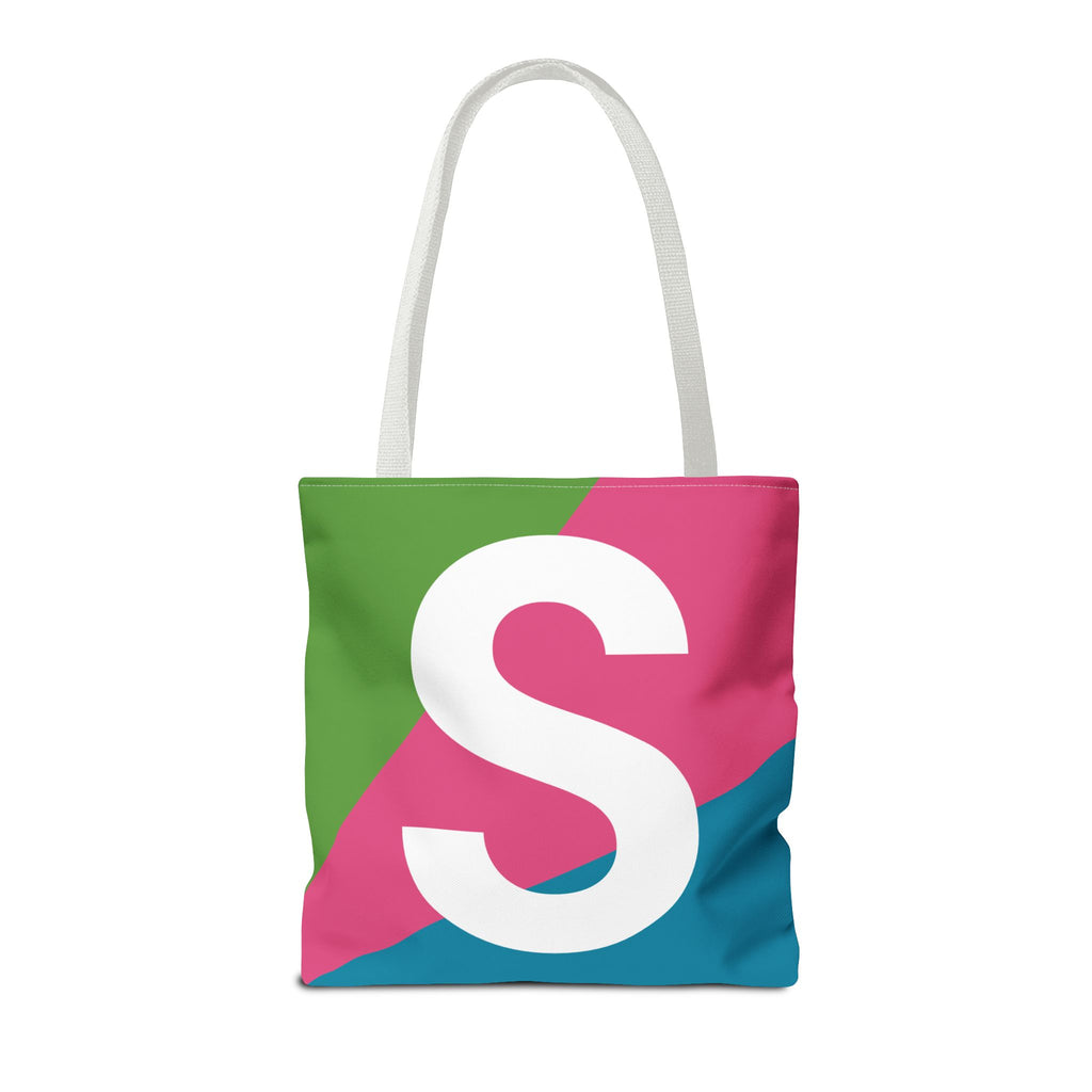 Monogram 'S' Colorblock Tote Bag — Personalized Initial S Shoulder Tote