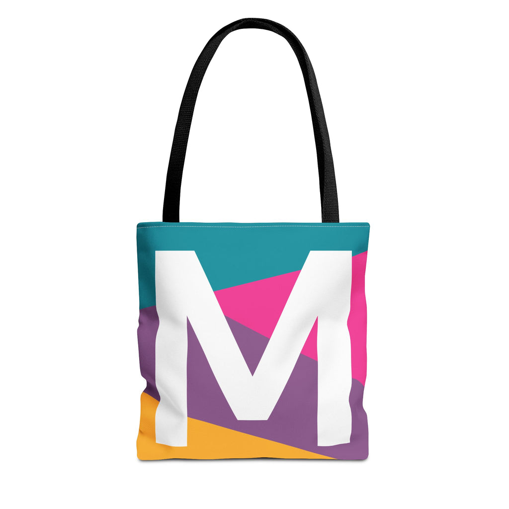 Monogram 'M' Colorblock Tote Bag — Personalized Initial M Shoulder Tote