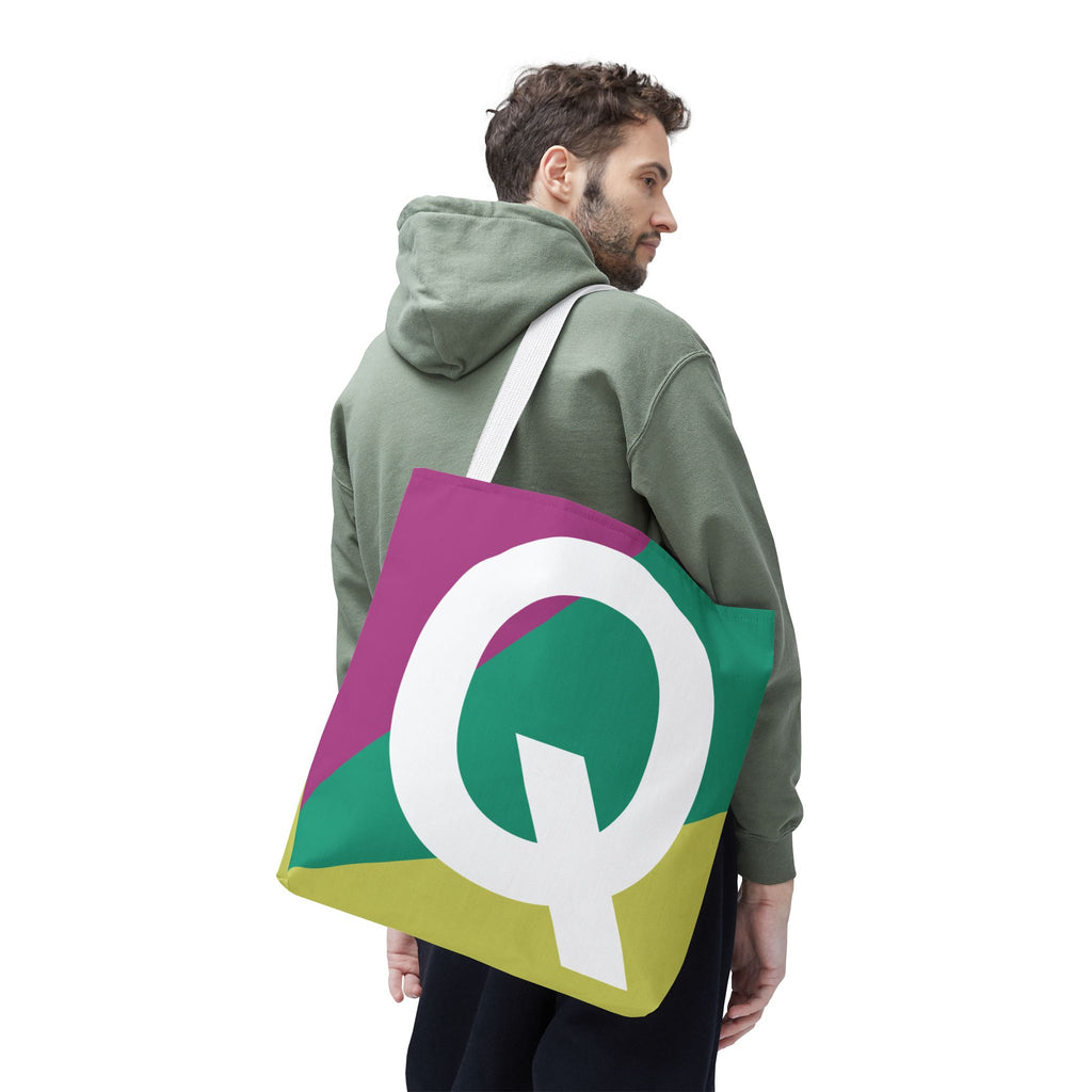 Monogram 'Q' Colorblock Tote Bag — Personalized Initial Q Shoulder Tote