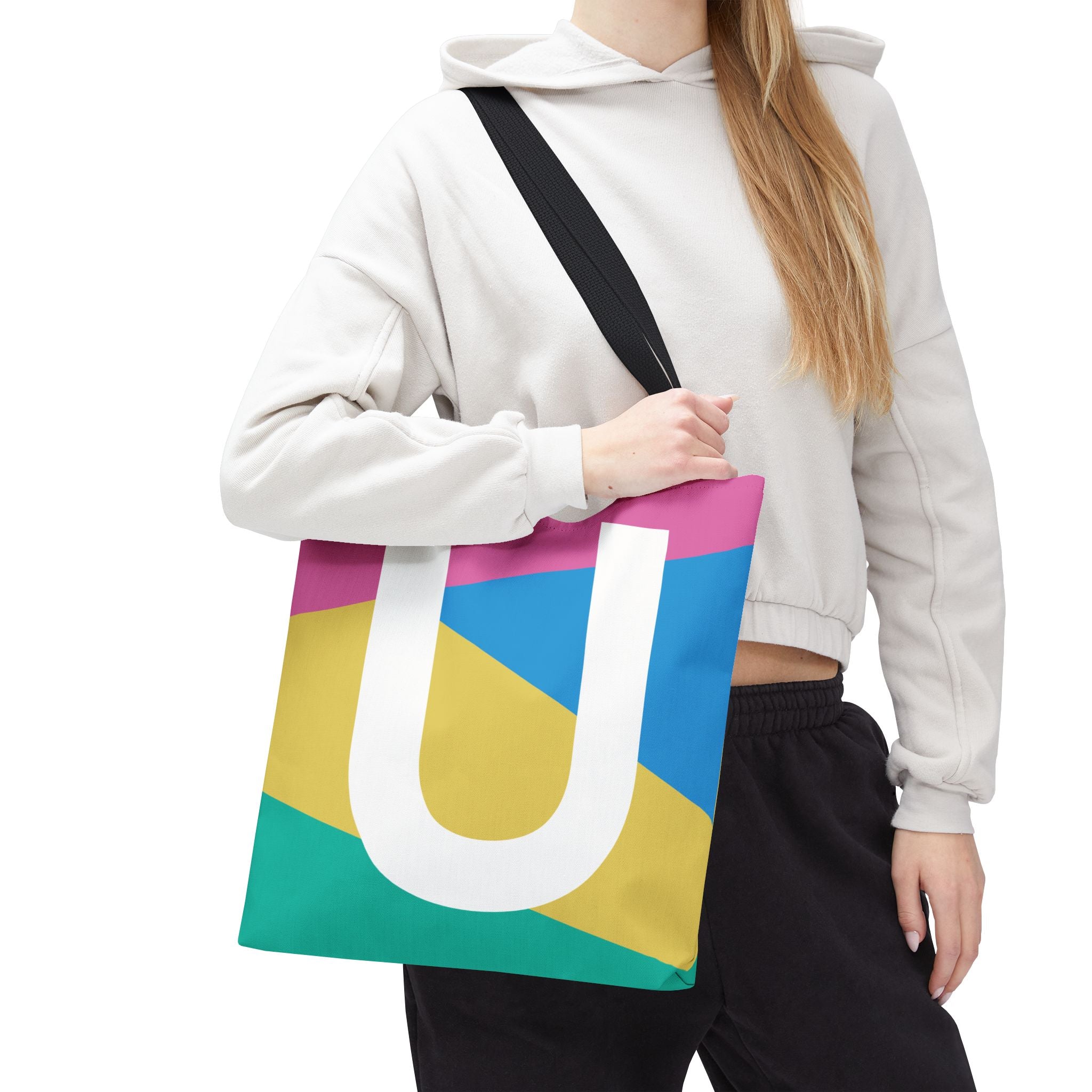 Monogram 'U' Colorblock Tote Bag — Personalized Initial U Shoulder Tote