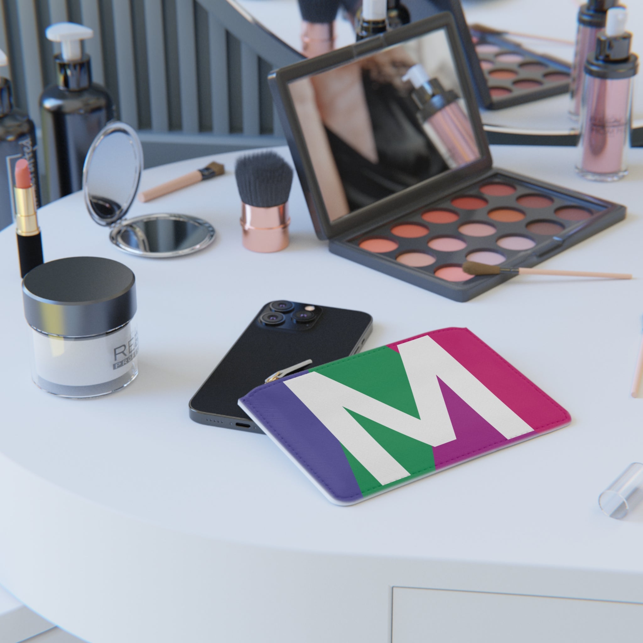 Initial M Mini Clutch — Colorblock Monogram Wristlet Wallet