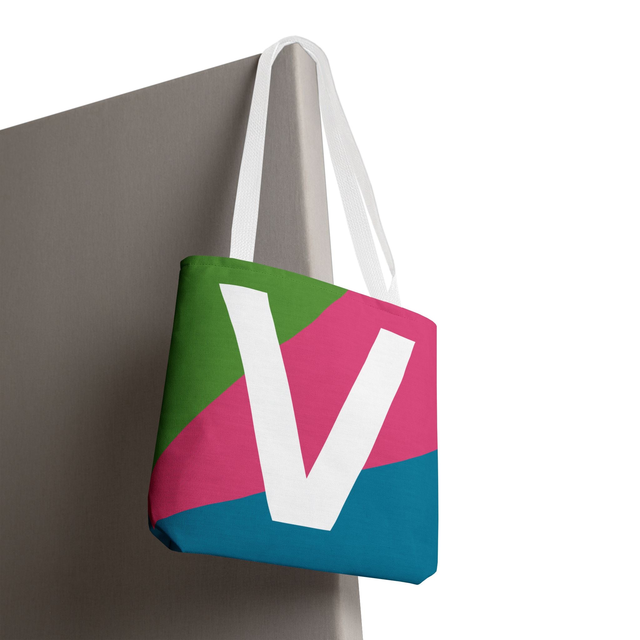 Monogram 'V' Colorblock Tote Bag — Personalized Initial V Shoulder Tote