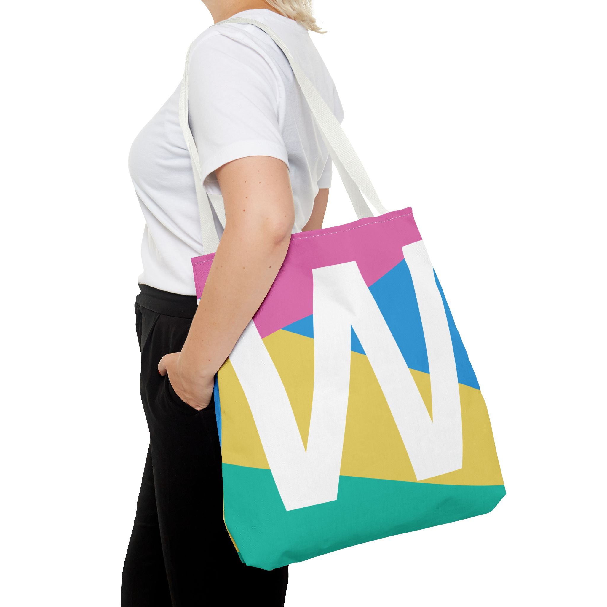 Monogram 'W' Colorblock Tote Bag — Personalized Initial W Shoulder Tote
