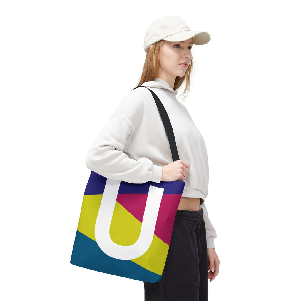 Monogram 'U' Colorblock Tote Bag — Personalized Initial U Shoulder Tote