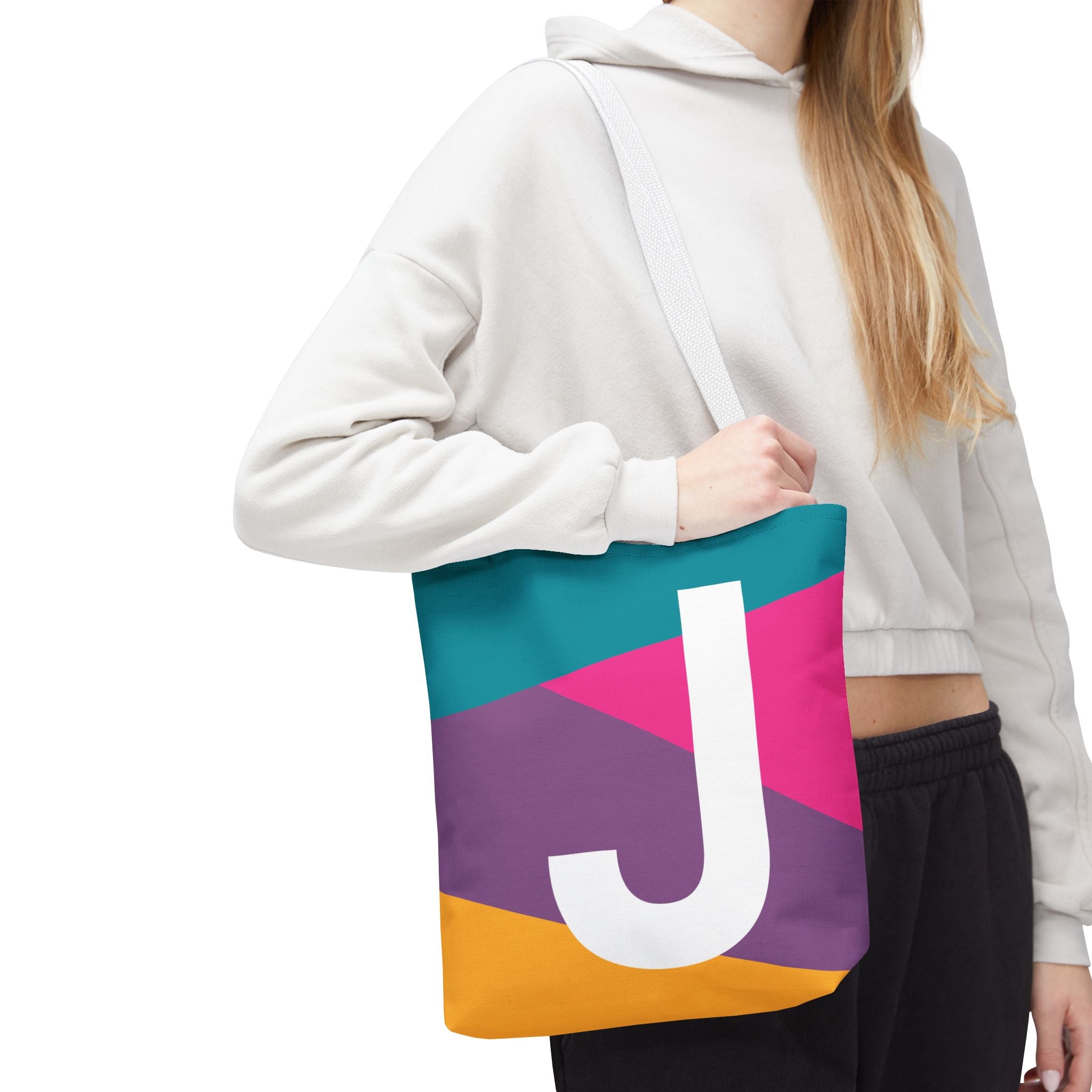 Monogram 'J' Colorblock Tote Bag — Personalized Initial J Shoulder Tote