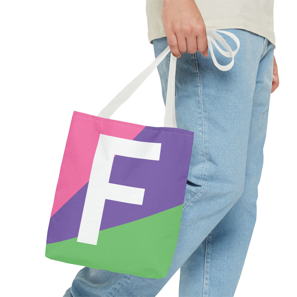 Monogram 'F' Colorblock Tote Bag — Personalized Initial F Shoulder Tote