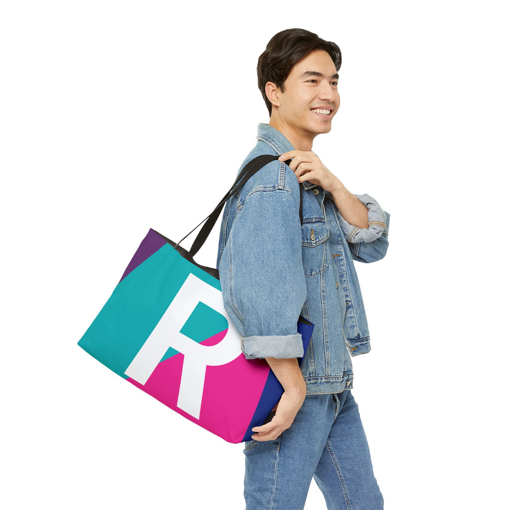 Personalized 'R' Colorblock Tote Bag — Monogram Weekender Tote