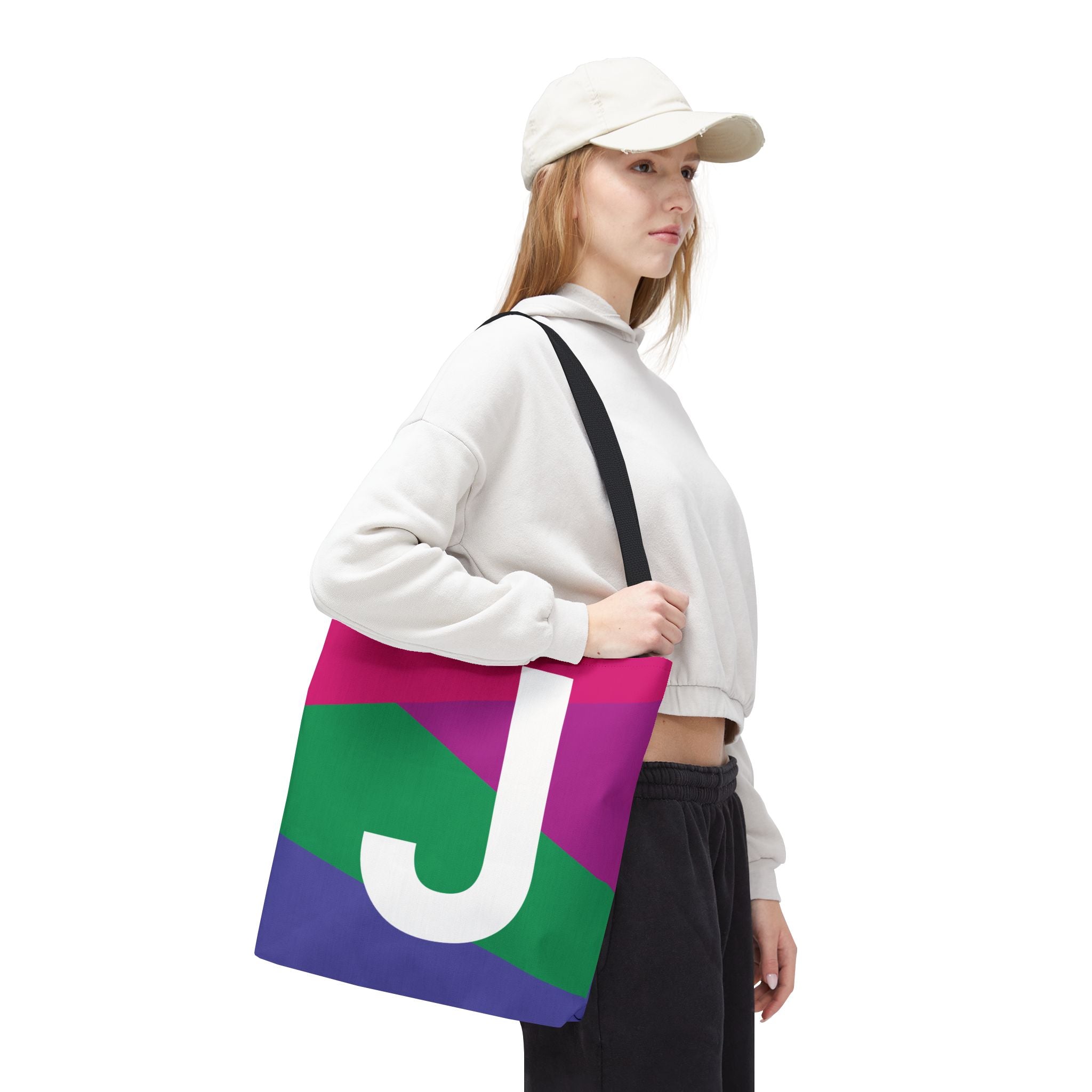 Monogram 'J' Colorblock Tote Bag — Personalized Initial J Shoulder Tote