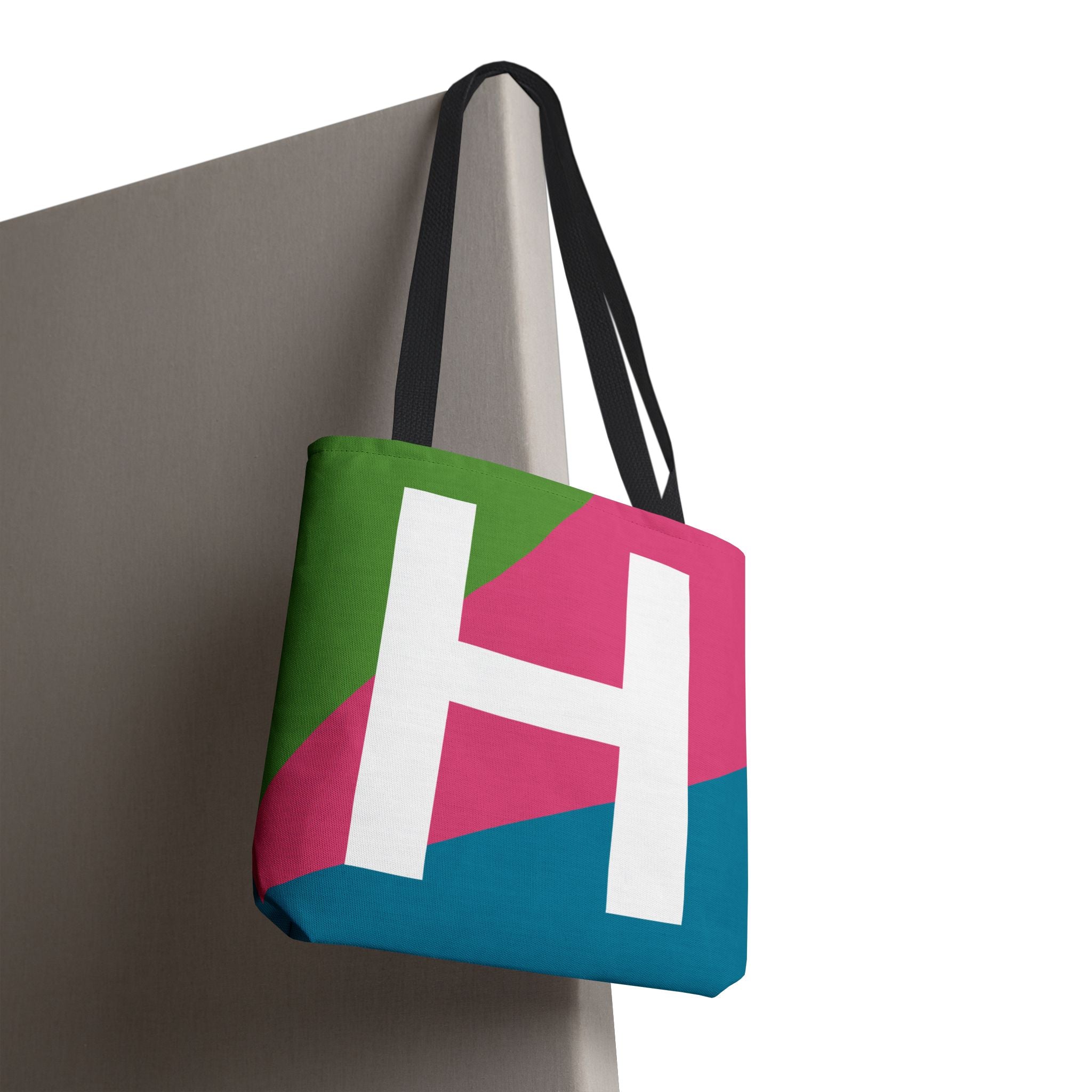 Monogram 'H' Colorblock Tote Bag — Personalized Initial H Shoulder Tote