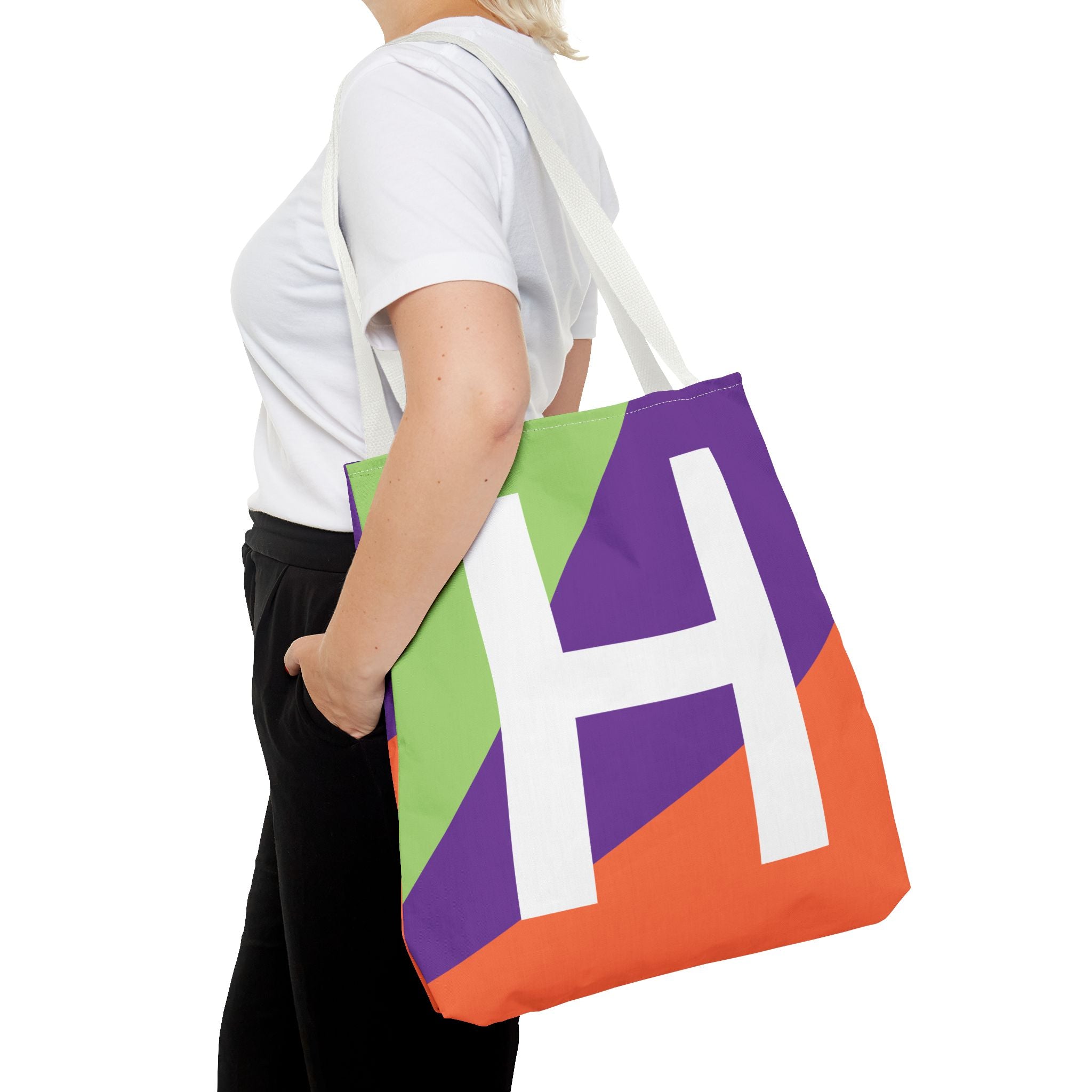 Monogram 'H' Colorblock Tote Bag — Personalized Initial H Shoulder Tote