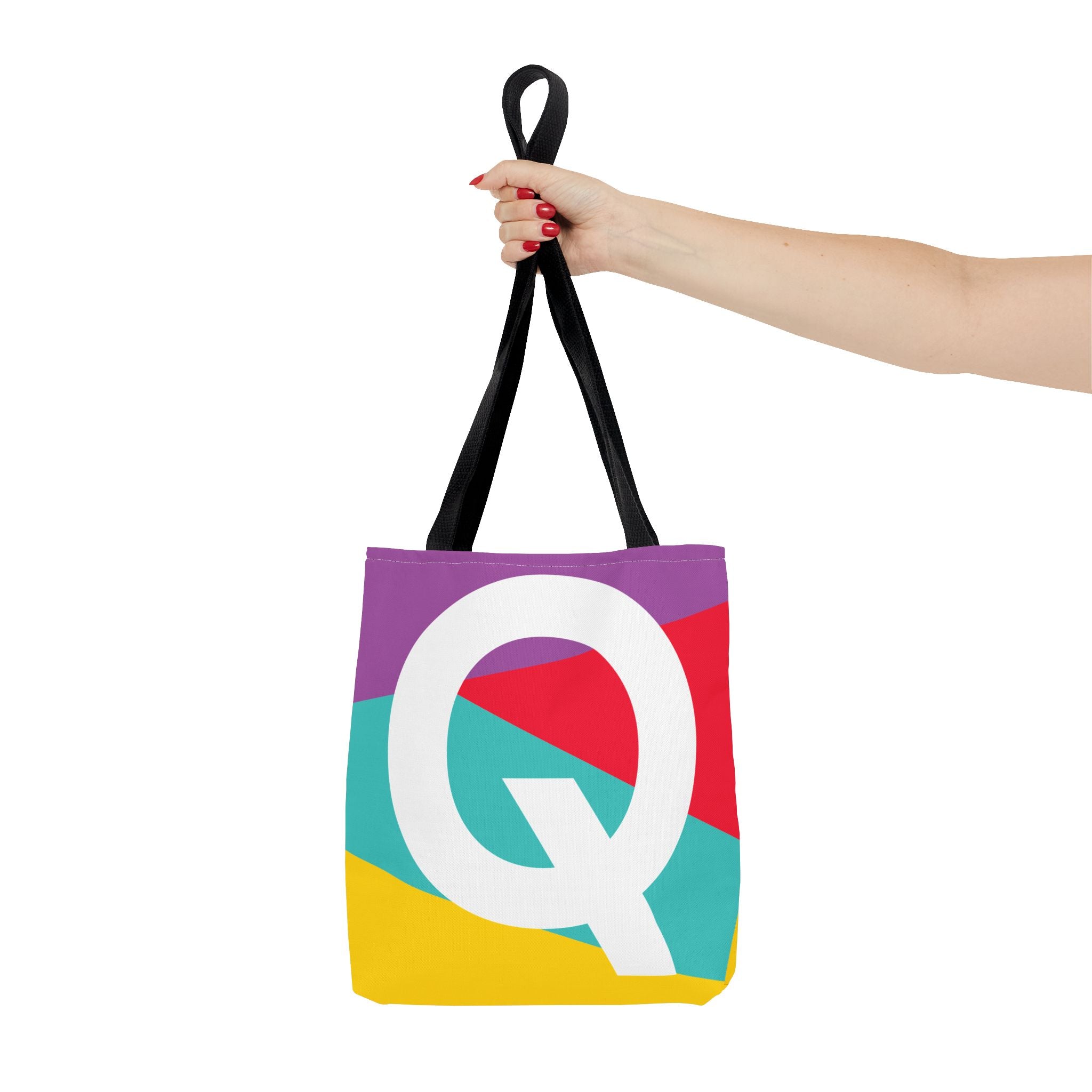 Monogram 'Q' Colorblock Tote Bag — Personalized Initial Q Shoulder Tote