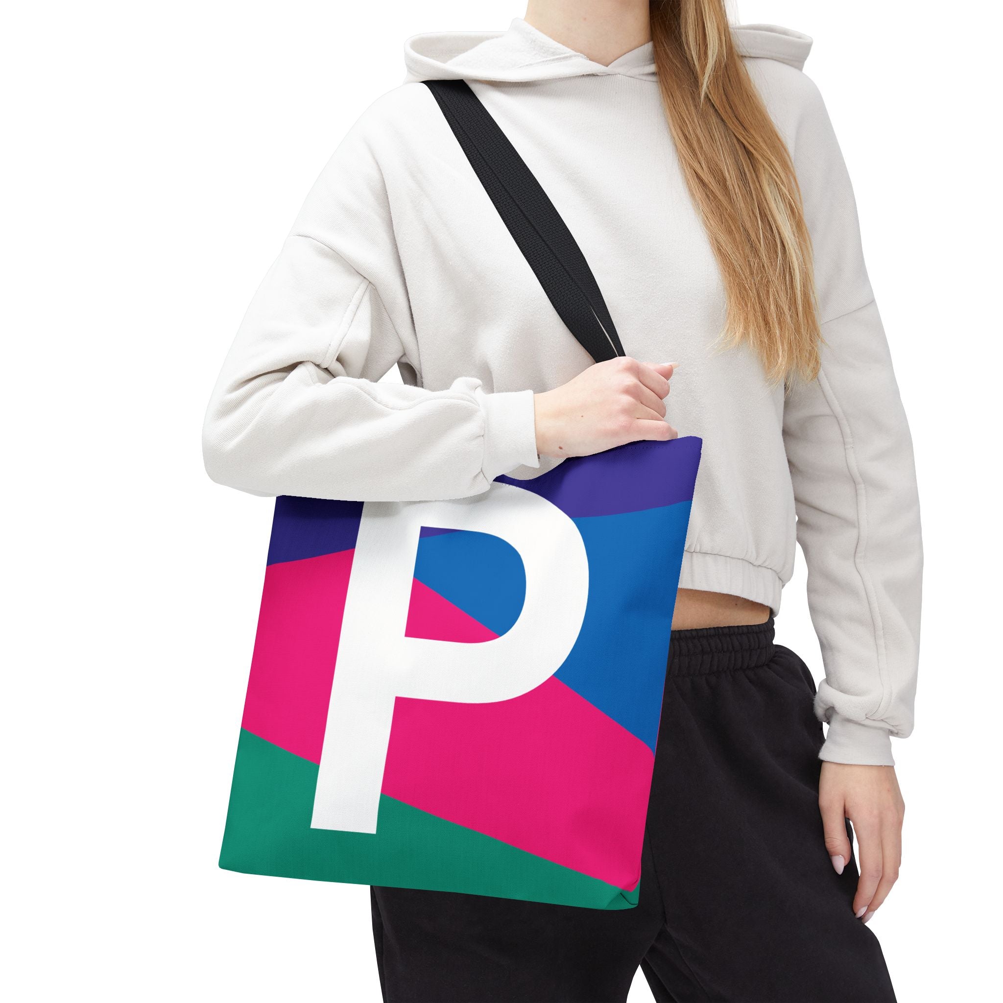 Monogram 'P' Colorblock Tote Bag — Personalized Initial P Shoulder Tote
