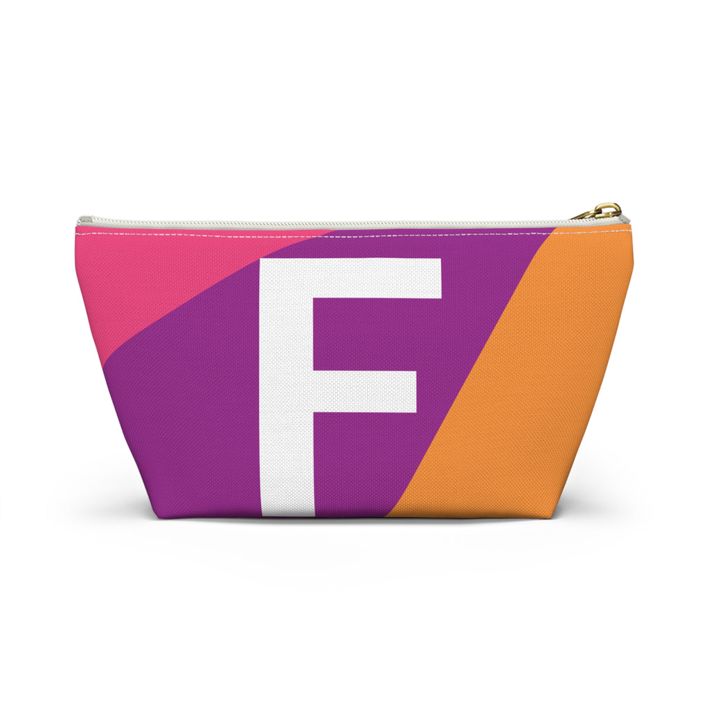 Initials Colorblock Accessory Pouch — Monogram F T-Bottom Cosmetic Bag