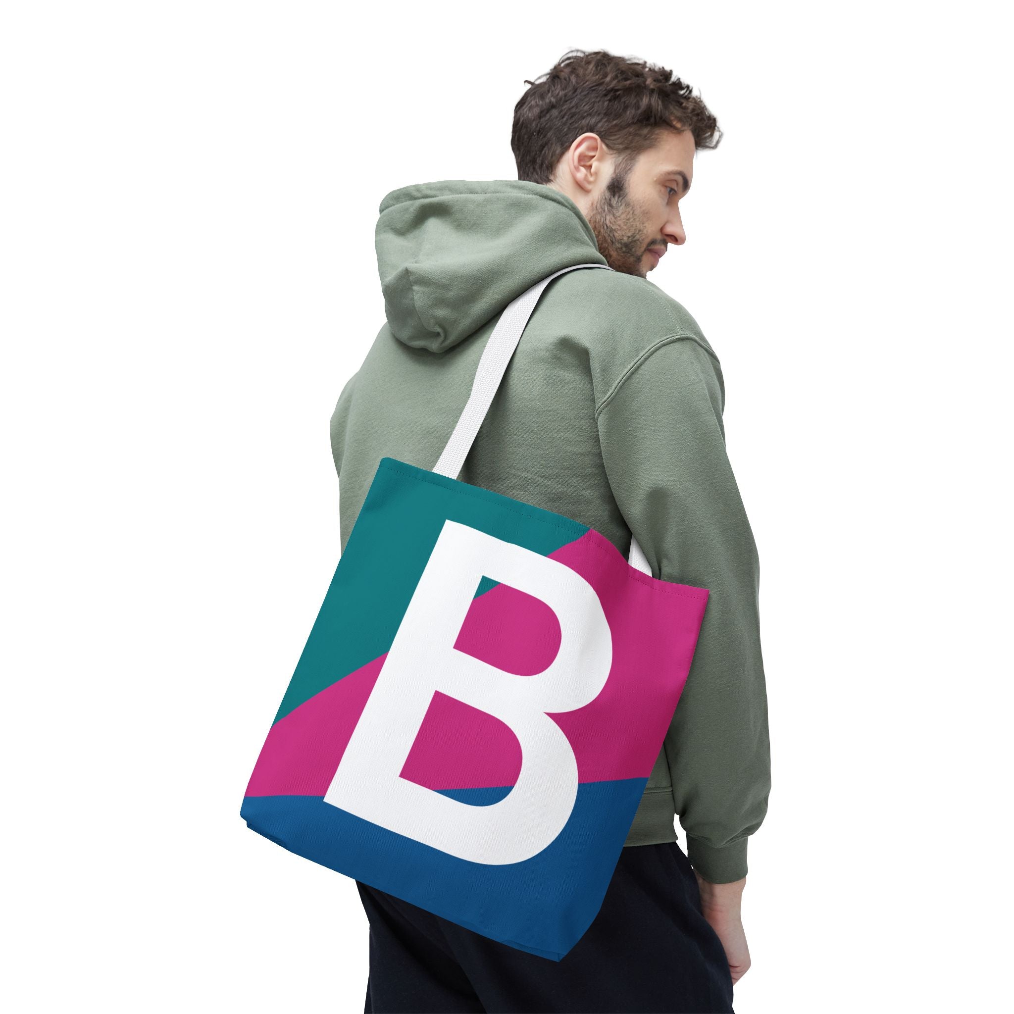 Monogram 'B' Colorblock Tote Bag — Personalized Initial B Shoulder Tote