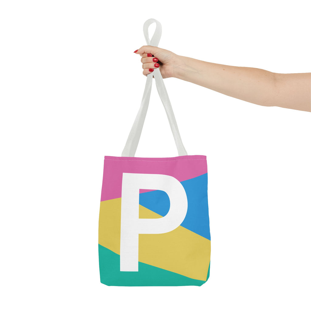 Monogram 'P' Colorblock Tote Bag — Personalized Initial P Shoulder Tote