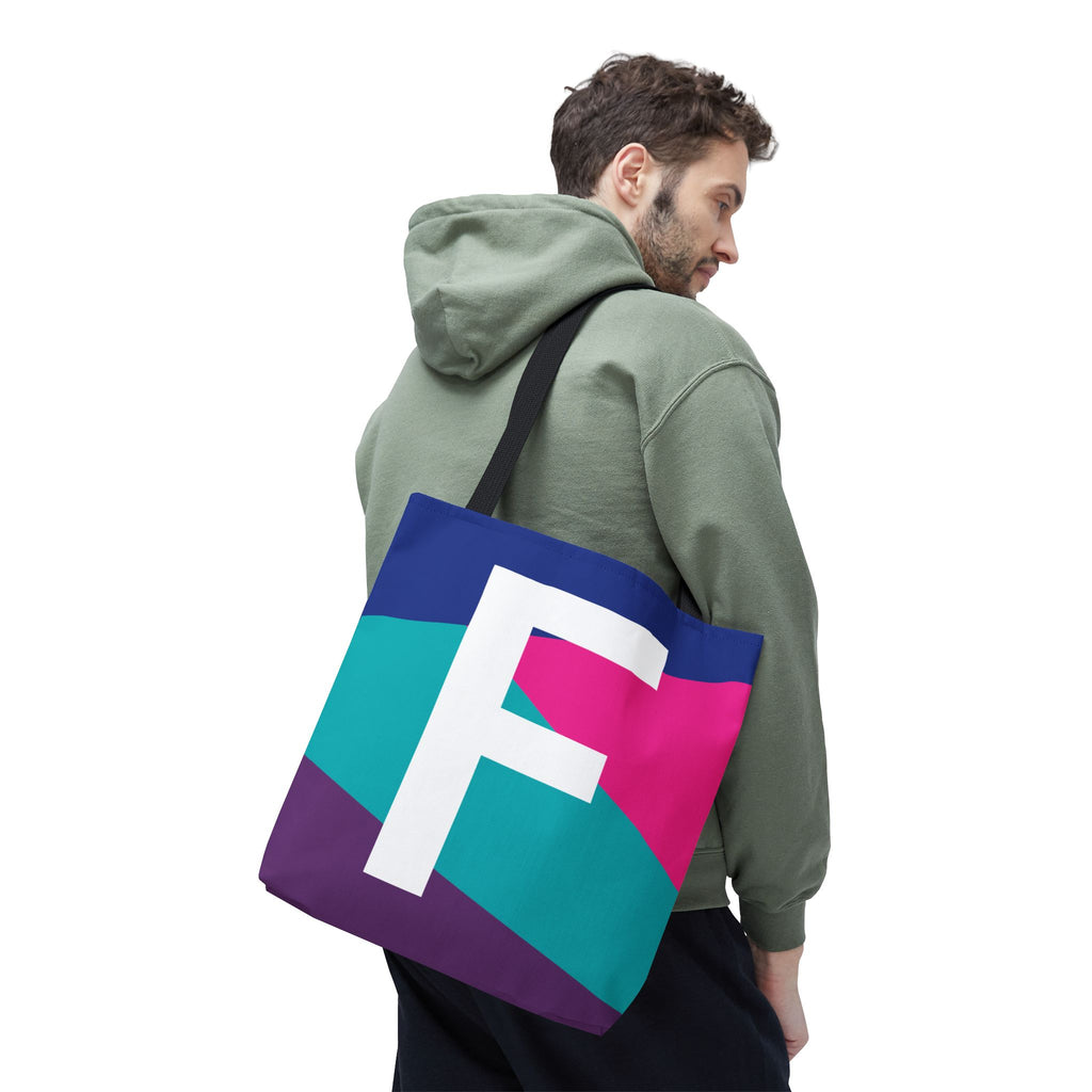 Monogram 'F' Colorblock Tote Bag — Personalized Initial F Shoulder Tote