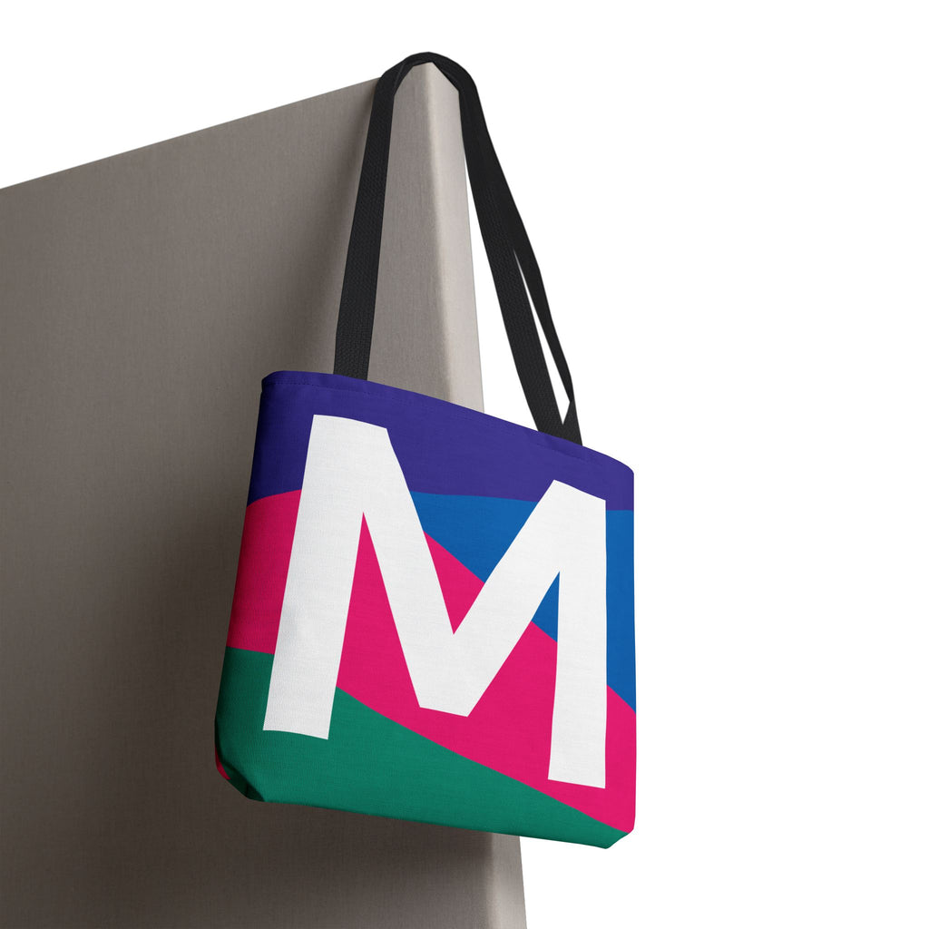 Monogram 'M' Colorblock Tote Bag — Personalized Initial M Shoulder Tote