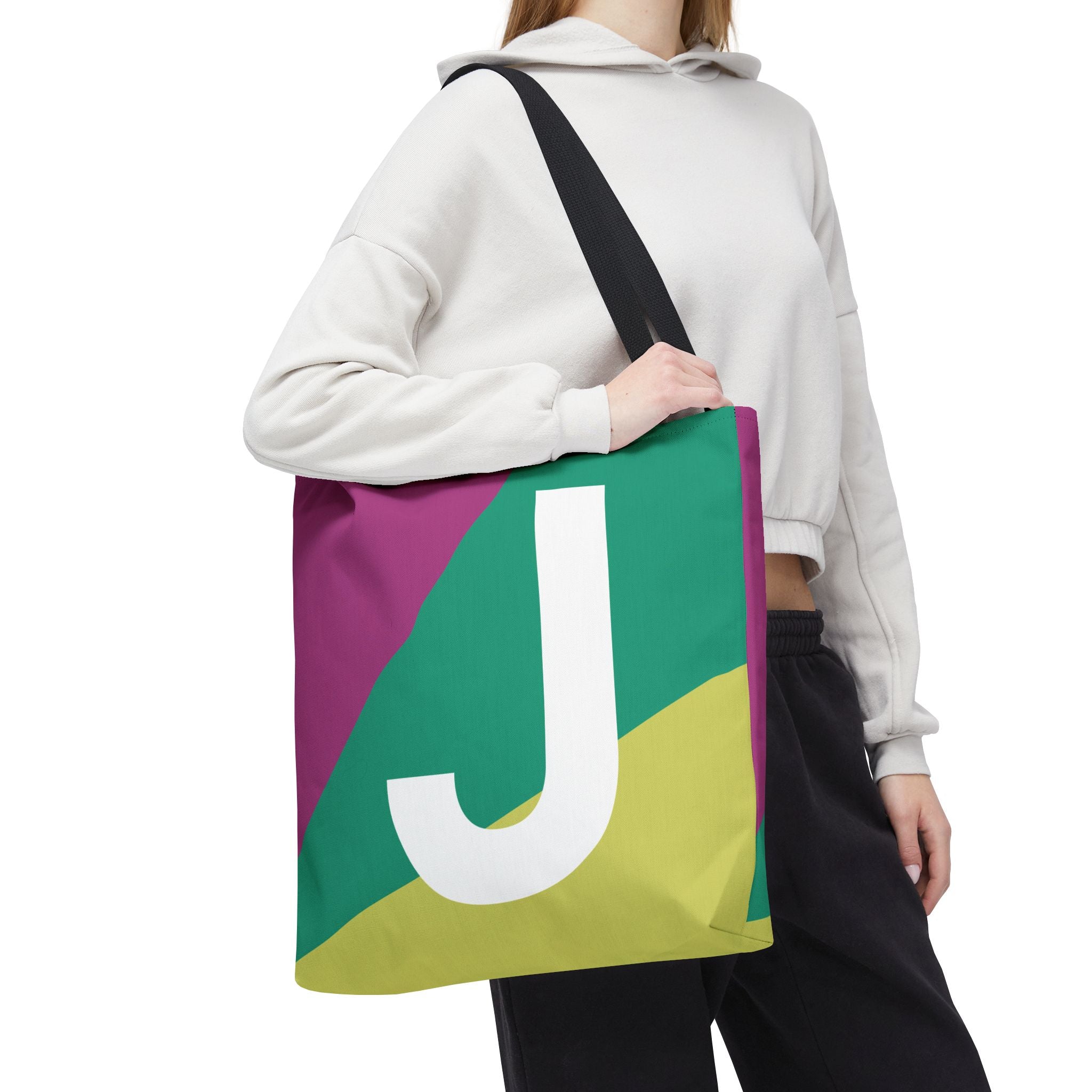Monogram 'J' Colorblock Tote Bag — Personalized Initial J Shoulder Tote