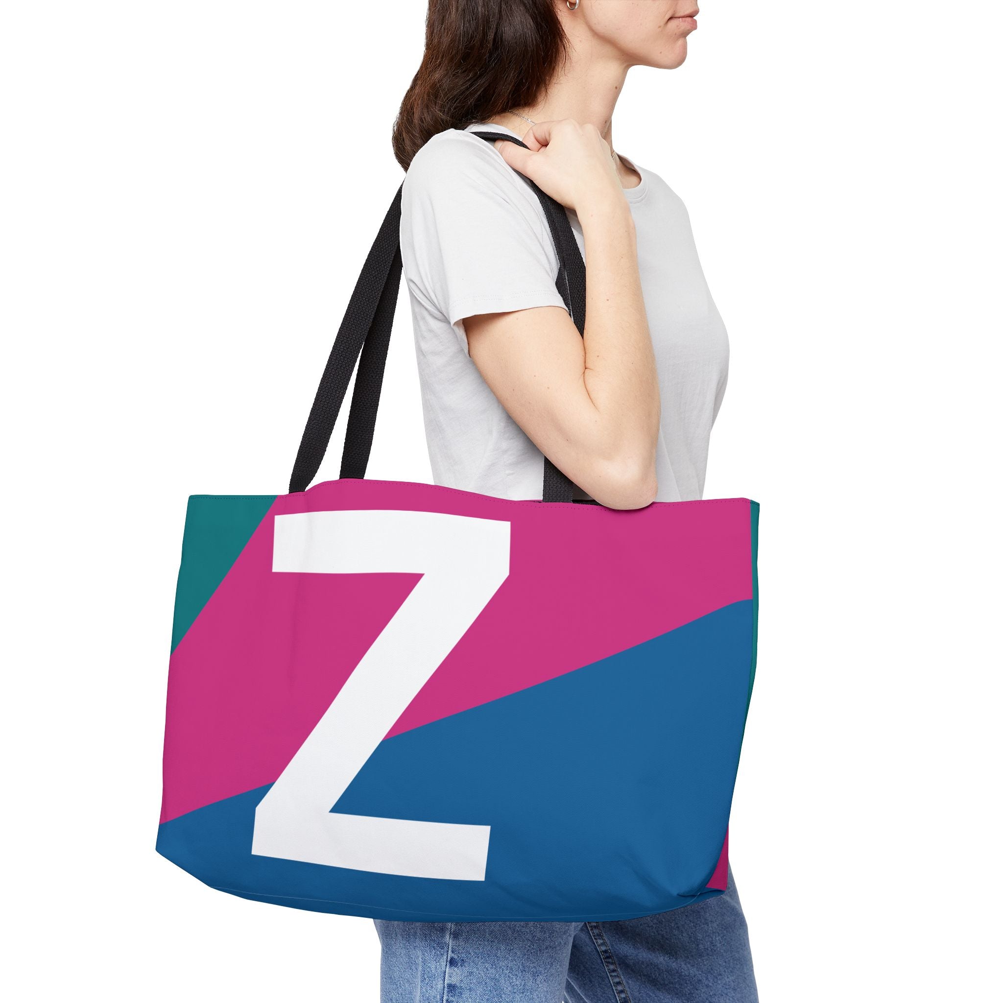 Personalized 'Z' Colorblock Tote Bag — Monogram Weekender Tote