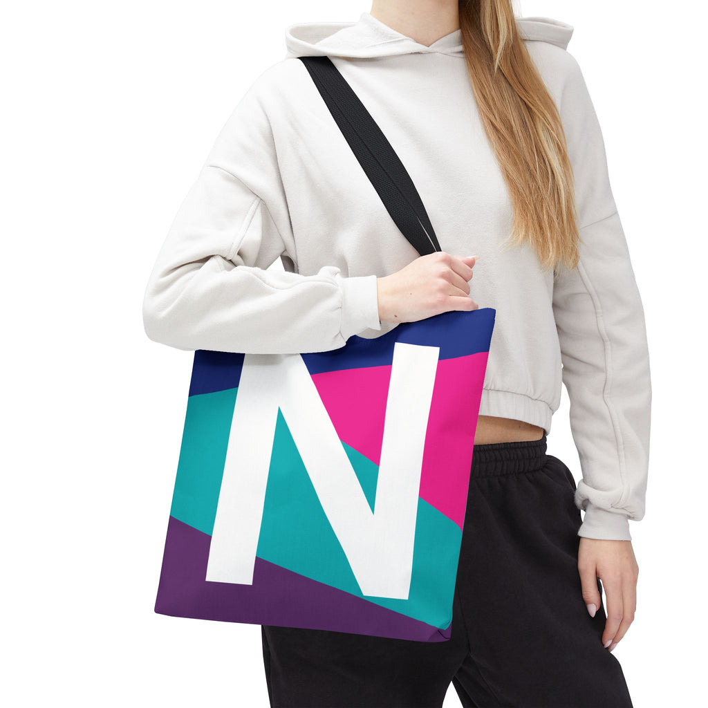 Monogram 'N' Colorblock Tote Bag — Personalized Initial N Shoulder Tote
