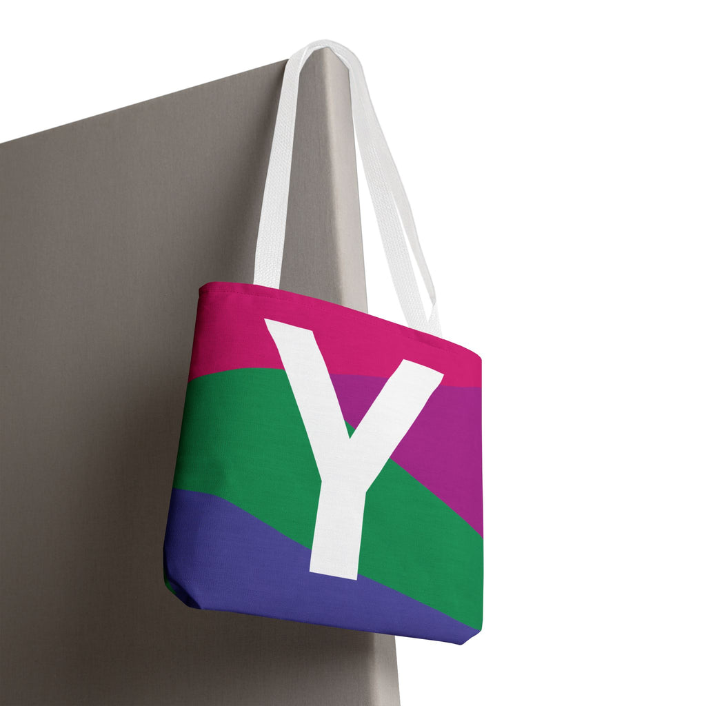 Monogram 'Y' Colorblock Tote Bag — Personalized Initial Y Shoulder Tote