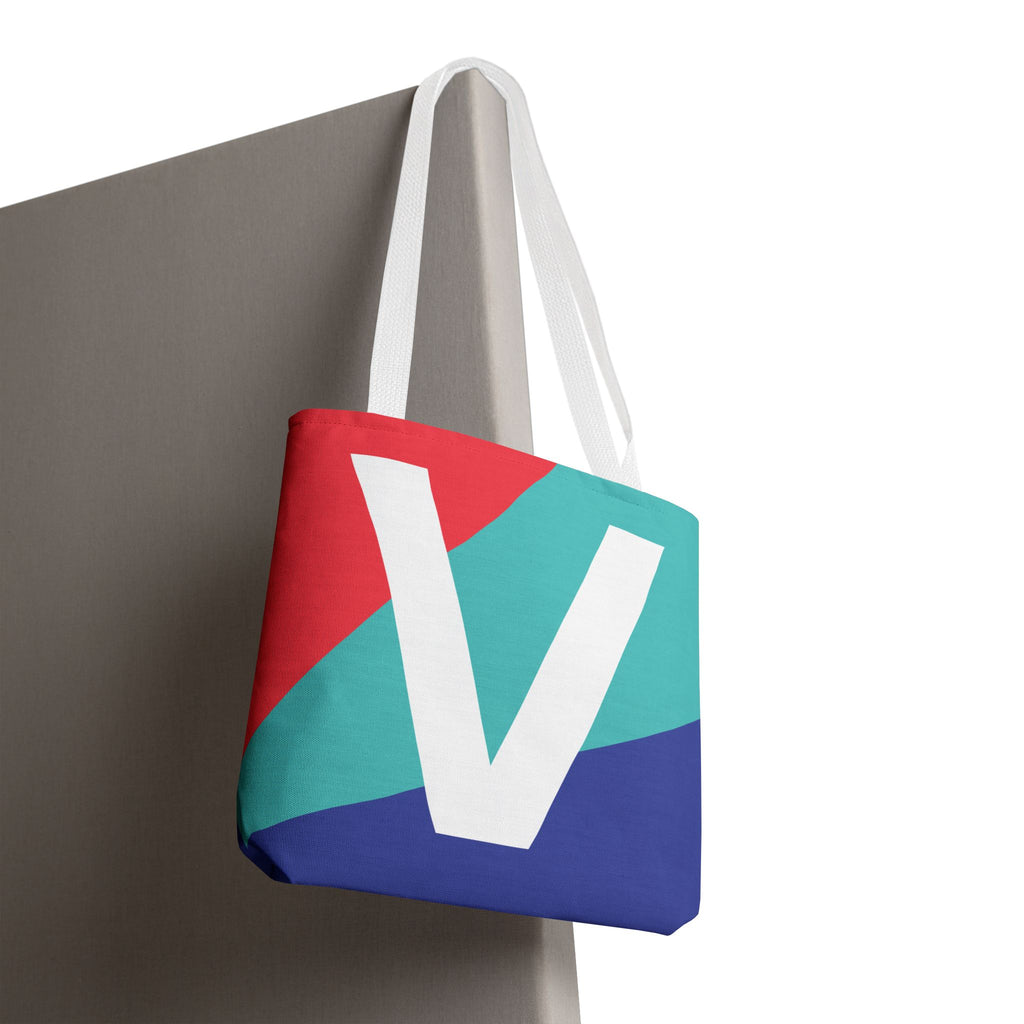 Monogram 'V' Colorblock Tote Bag — Personalized Initial V Shoulder Tote