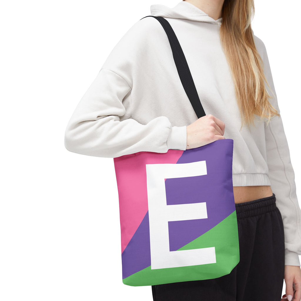 Monogram 'E' Colorblock Tote Bag — Personalized Initial E Shoulder Tote