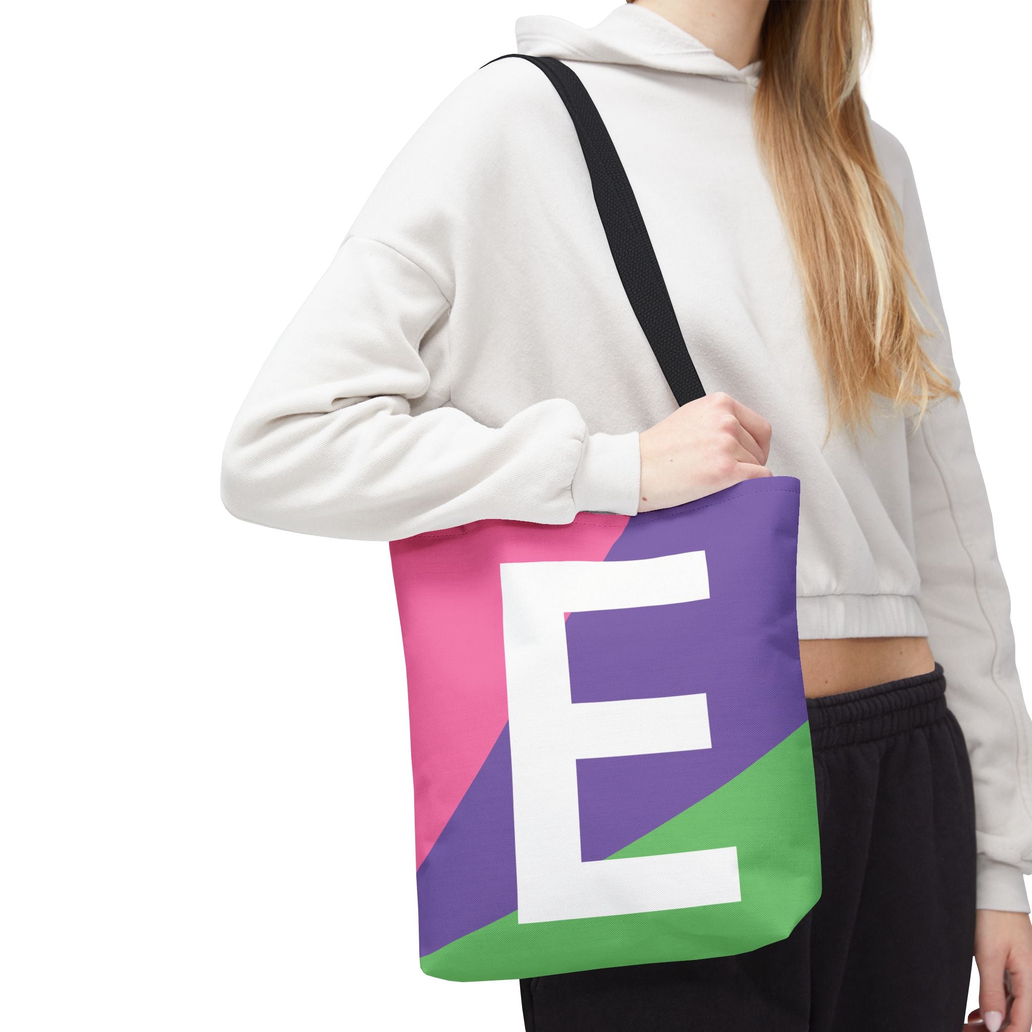 Monogram 'E' Colorblock Tote Bag — Personalized Initial E Shoulder Tote