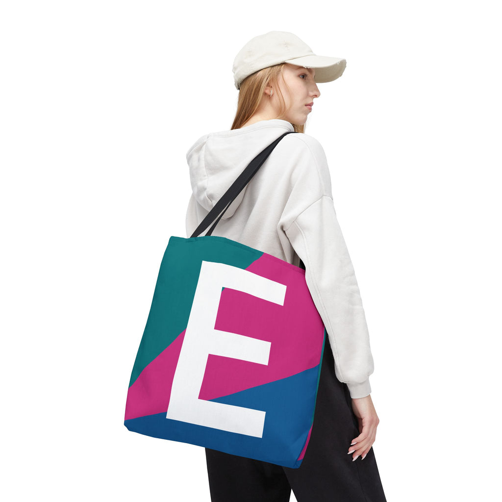 Monogram 'E' Colorblock Tote Bag — Personalized Initial E Shoulder Tote