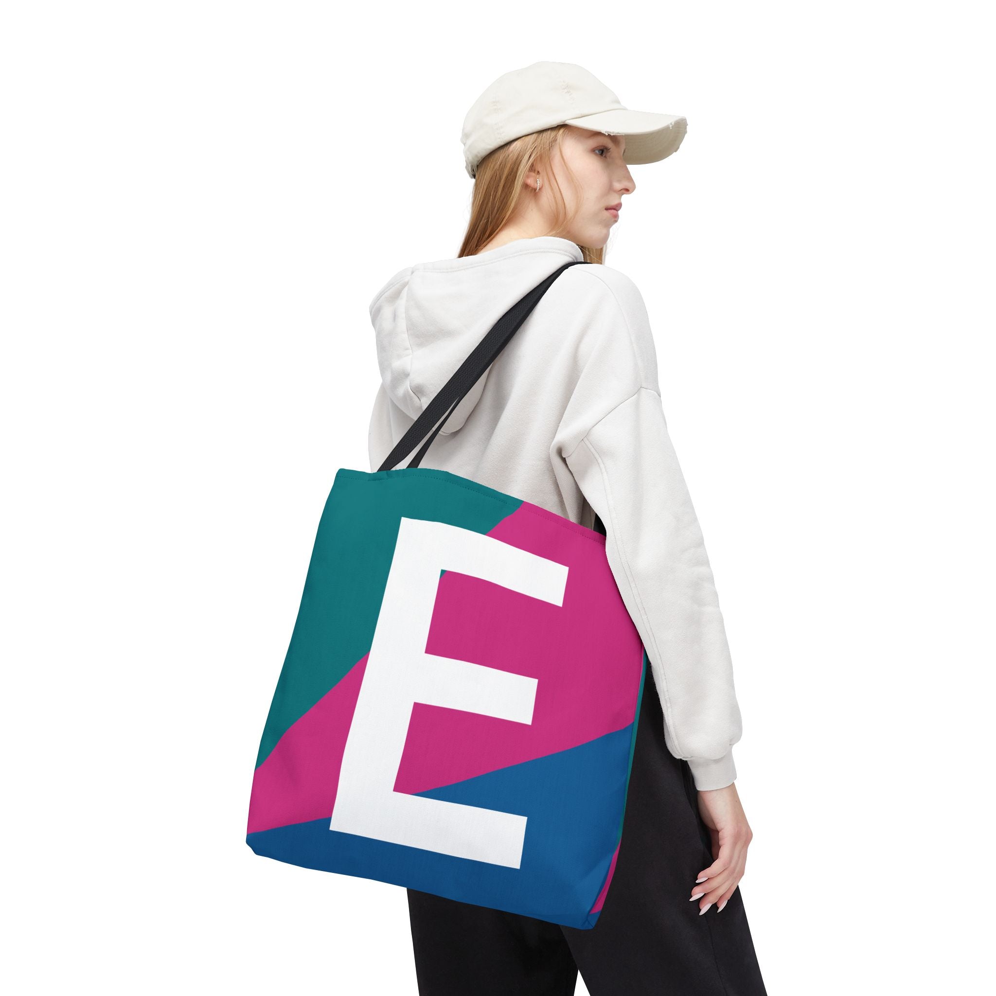 Monogram 'E' Colorblock Tote Bag — Personalized Initial E Shoulder Tote