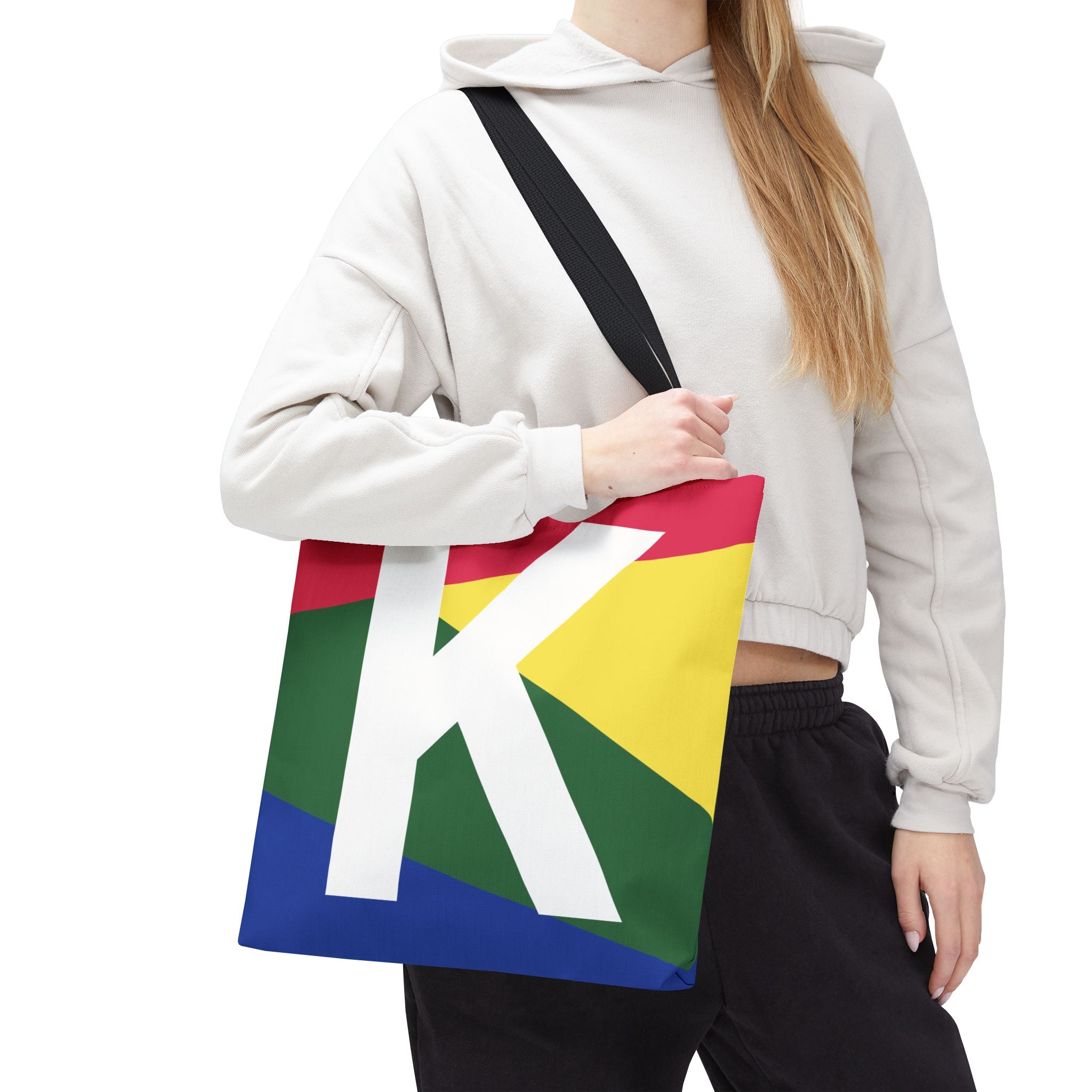 Monogram 'K' Colorblock Tote Bag — Personalized Initial K Shoulder Tote