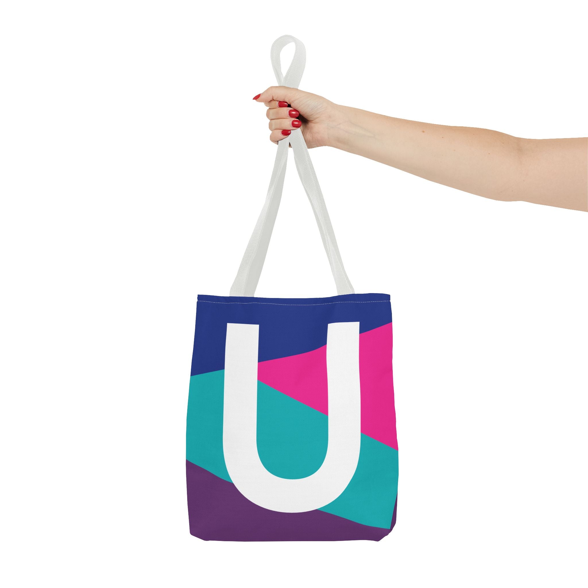 Monogram 'U' Colorblock Tote Bag — Personalized Initial U Shoulder Tote