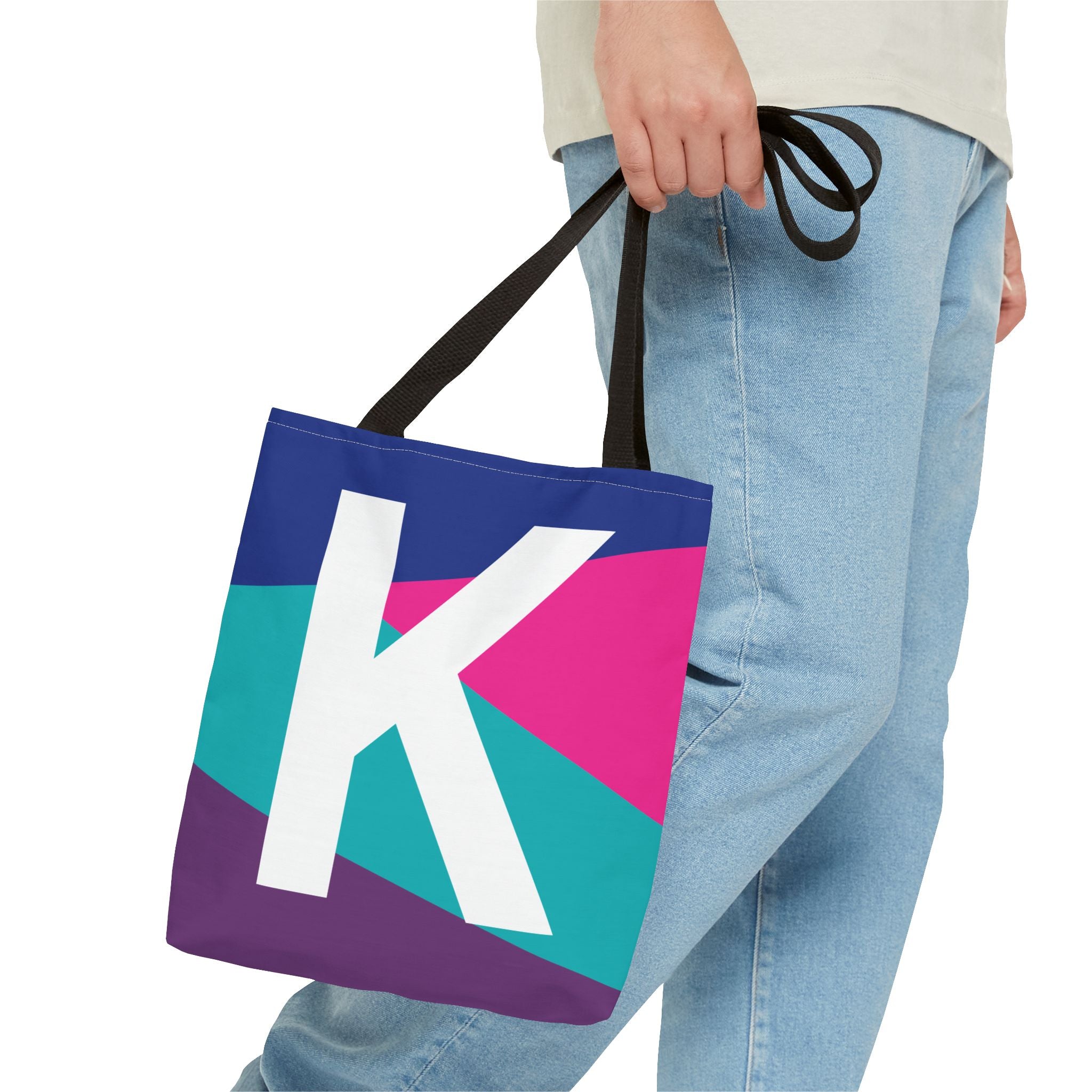 Monogram 'K' Colorblock Tote Bag — Personalized Initial K Shoulder Tote