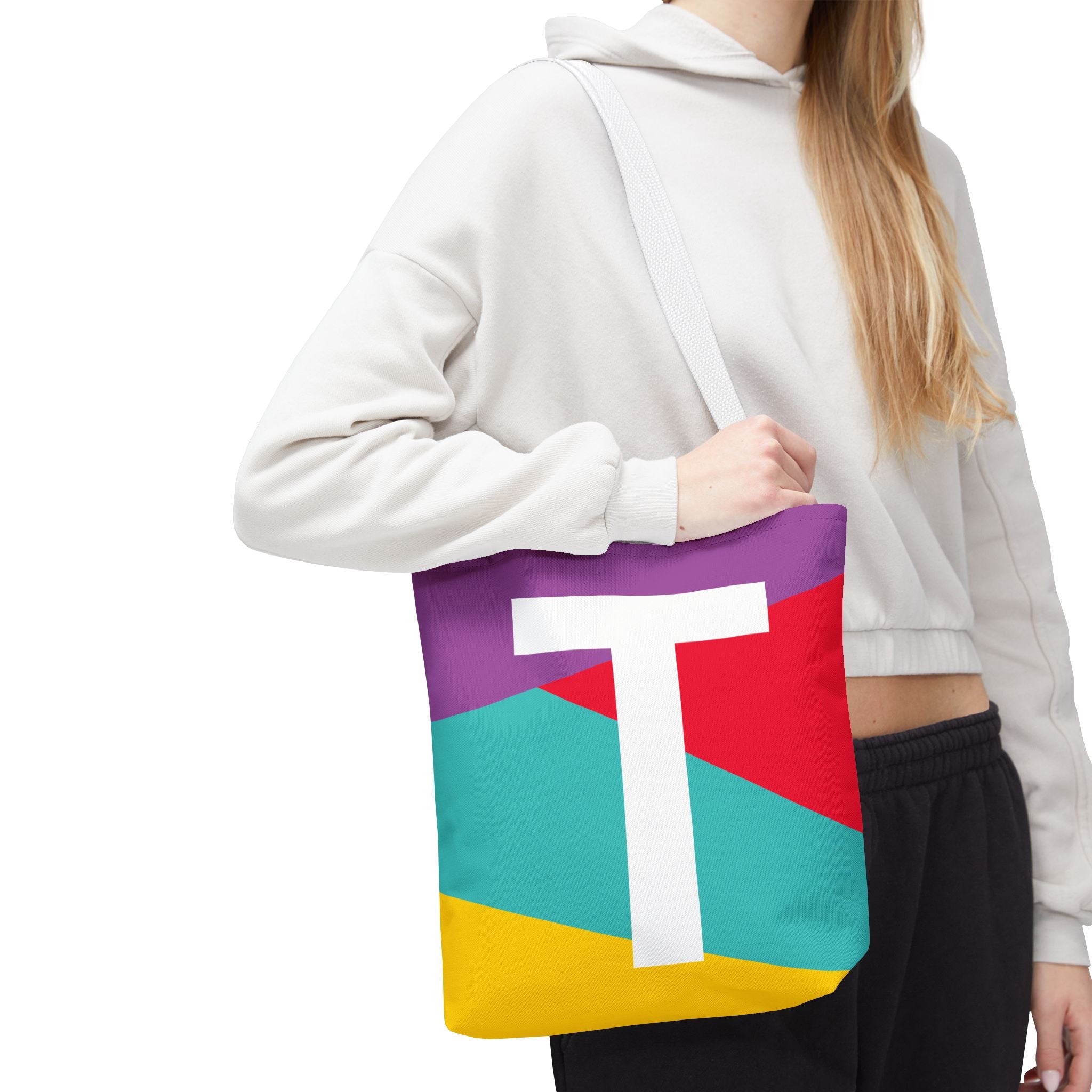 Monogram 'T' Colorblock Tote Bag — Personalized Initial T Shoulder Tote
