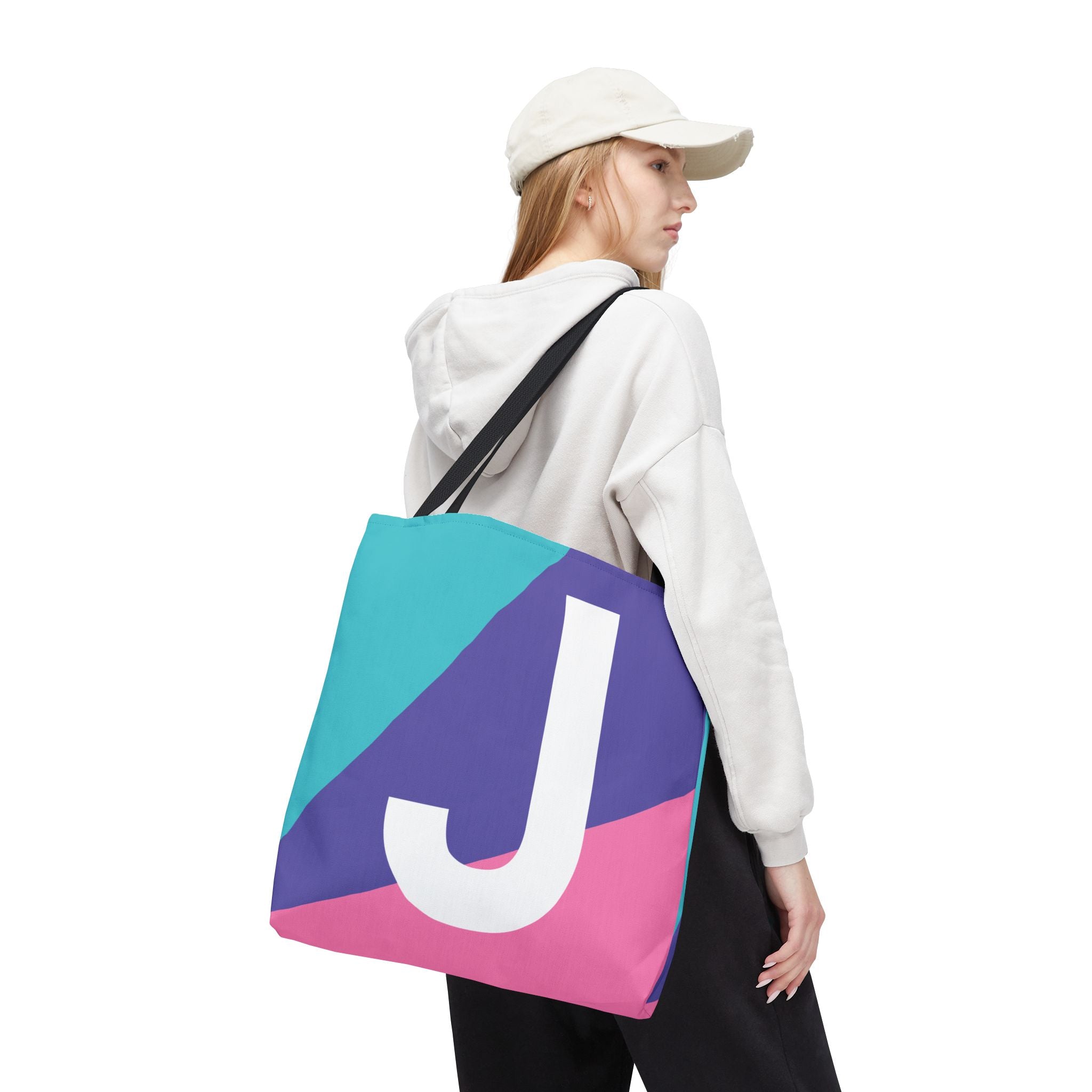 Monogram 'J' Colorblock Tote Bag — Personalized Initial J Shoulder Tote
