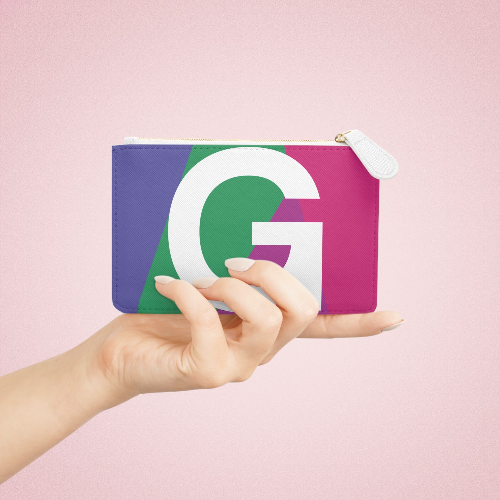 Initial G Mini Clutch — Colorblock Monogram Wristlet Wallet