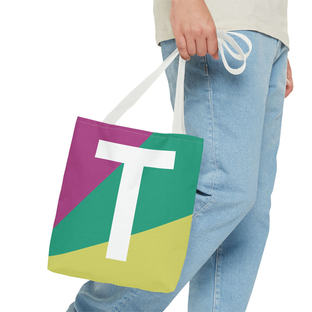 Monogram 'T' Colorblock Tote Bag — Personalized Initial T Shoulder Tote