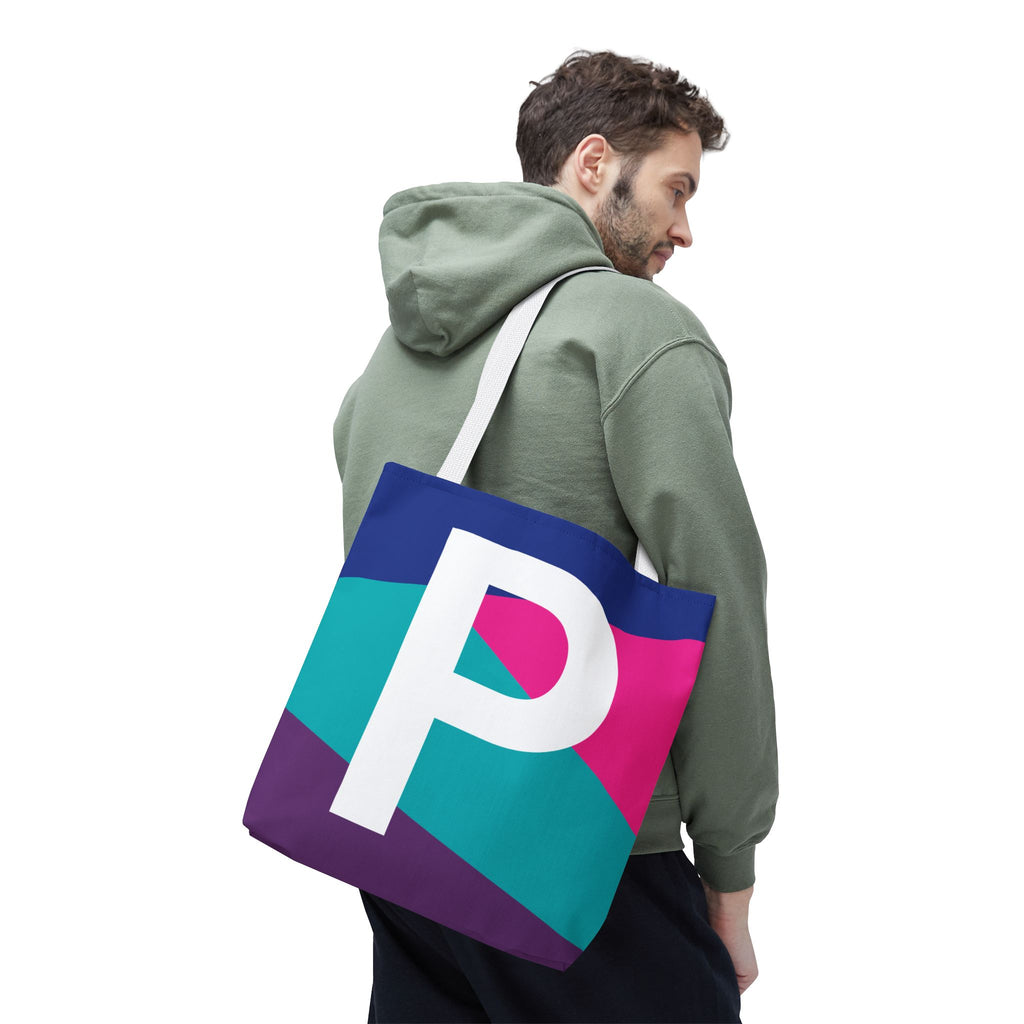 Monogram 'P' Colorblock Tote Bag — Personalized Initial P Shoulder Tote