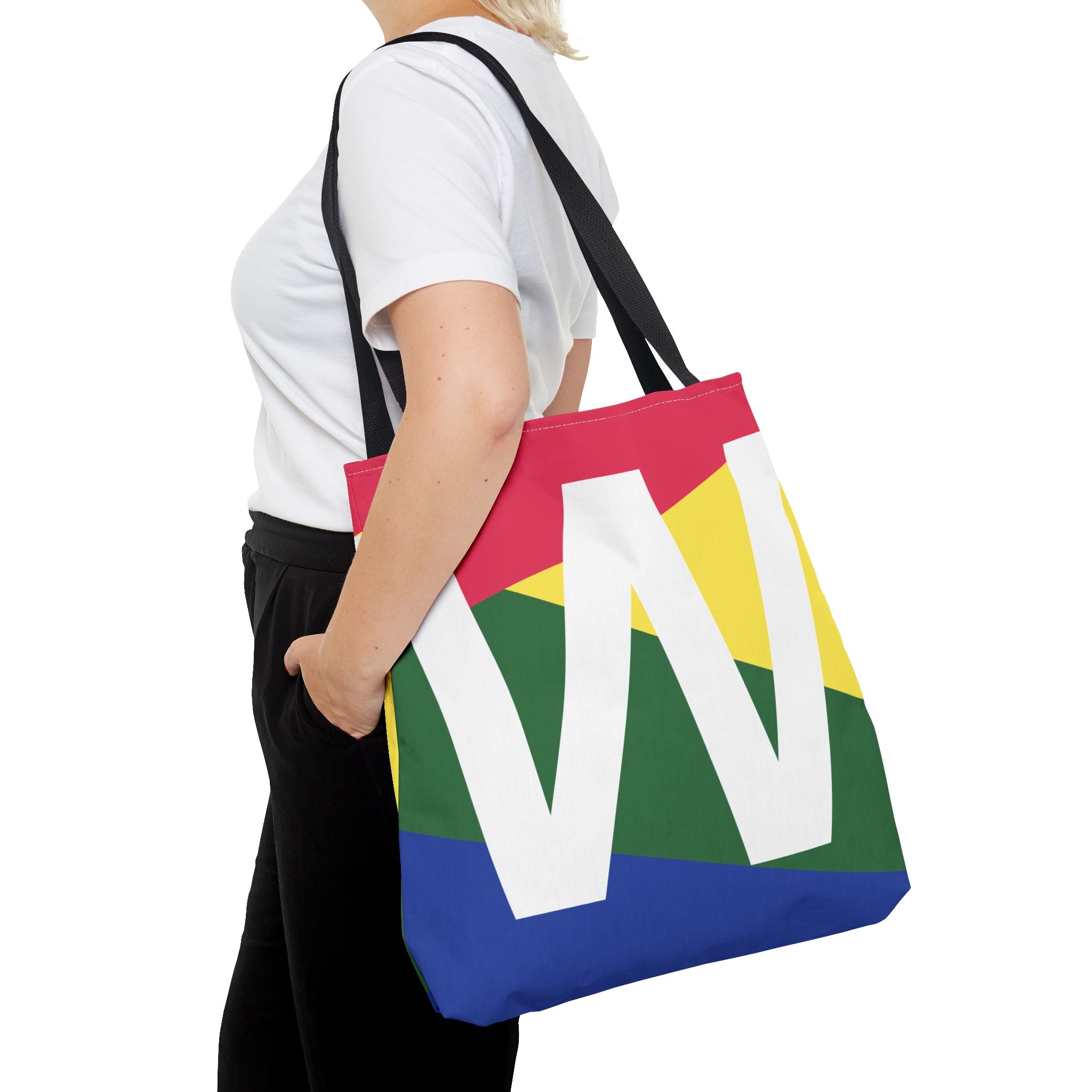 Monogram 'W' Colorblock Tote Bag — Personalized Initial W Shoulder Tote