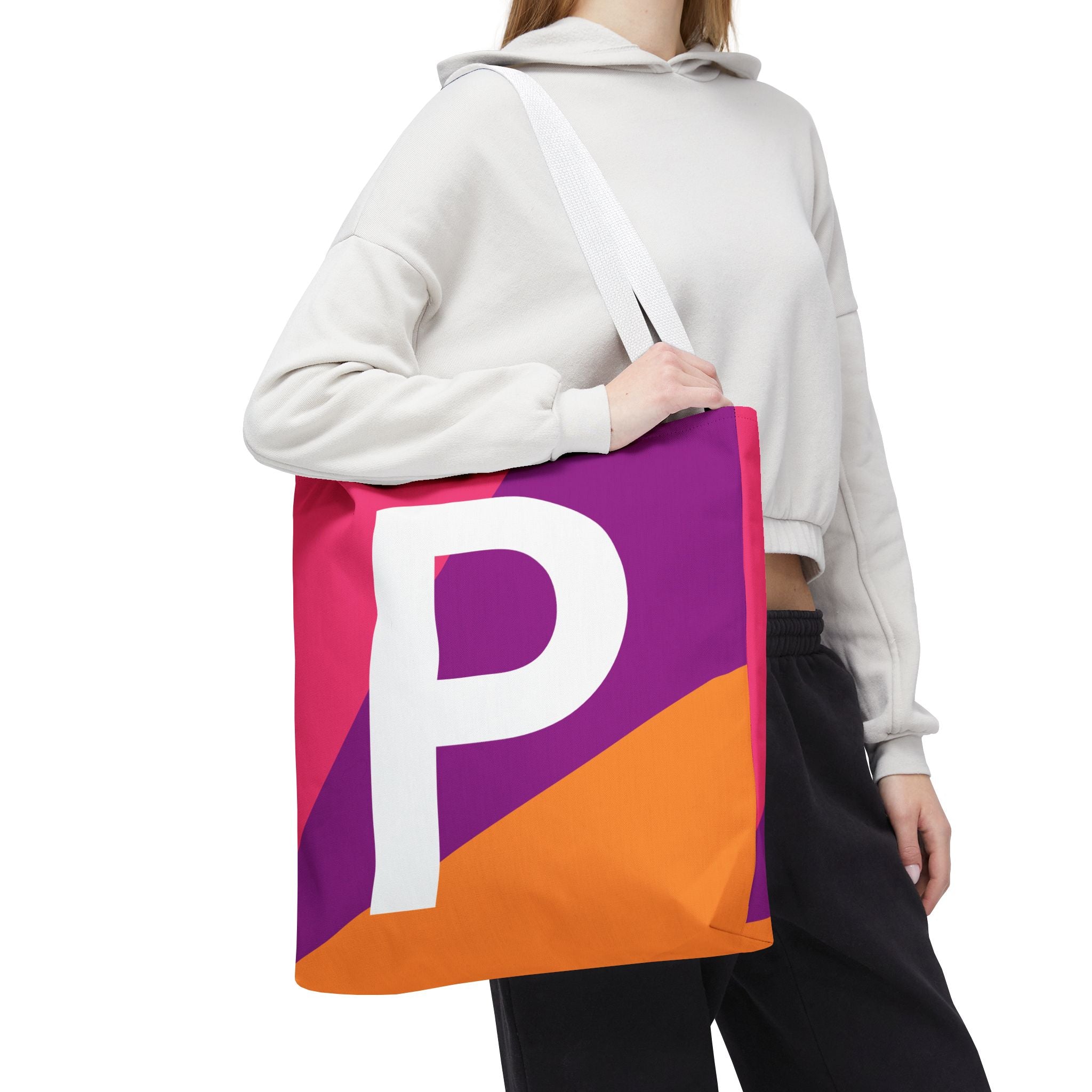 Monogram 'P' Colorblock Tote Bag — Personalized Initial P Shoulder Tote