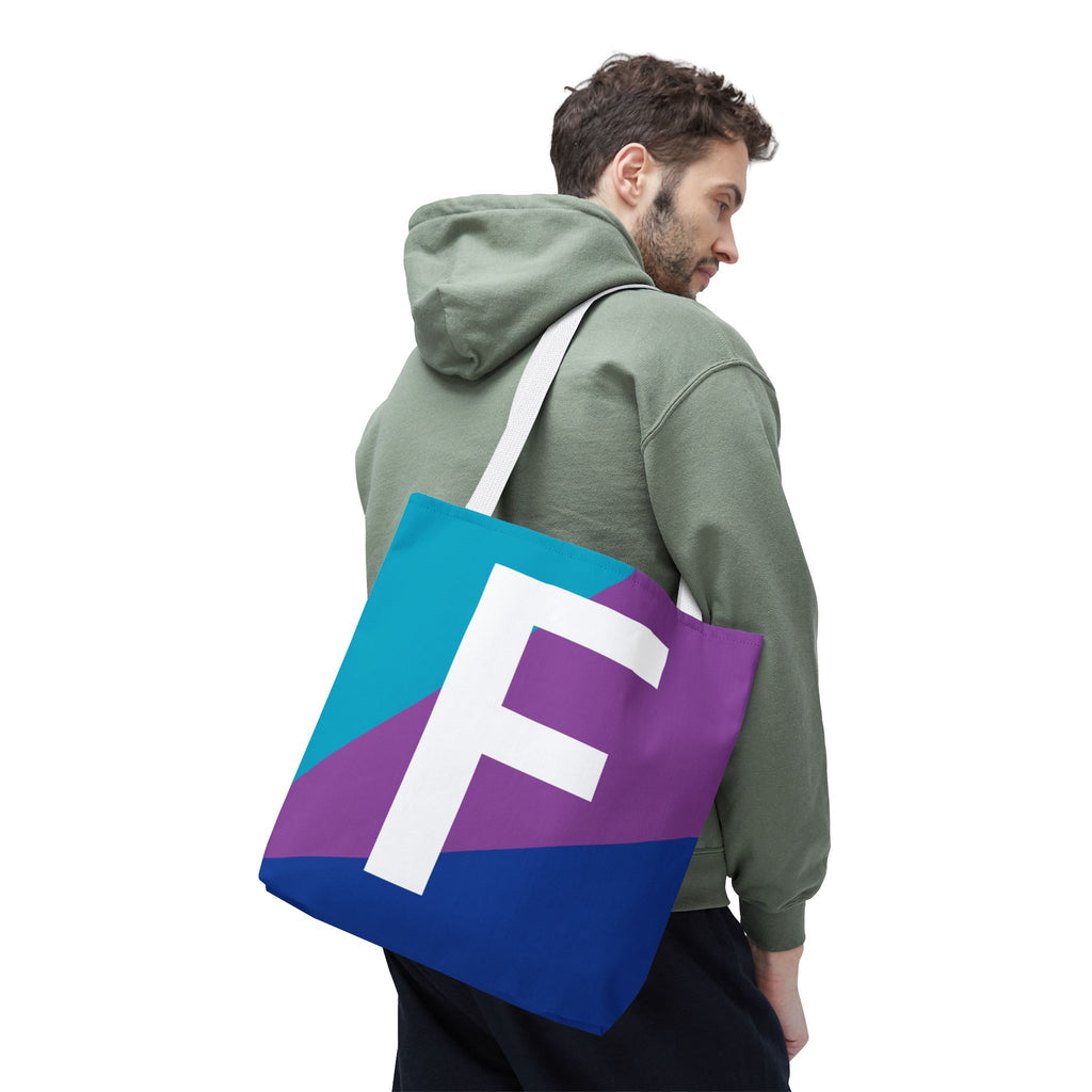 Monogram 'F' Colorblock Tote Bag — Personalized Initial F Shoulder Tote
