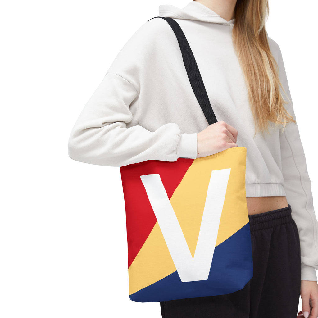 Monogram 'V' Colorblock Tote Bag — Personalized Initial V Shoulder Tote